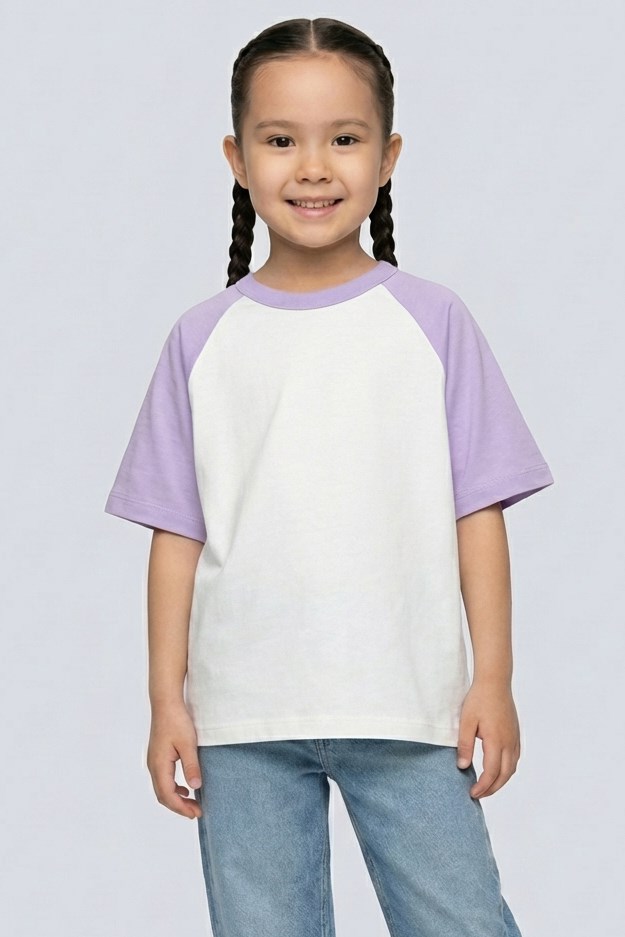 Brix Kız Çocuk Reglan Kol %100 Pamuk T-Shirt 7717  Mor Renk