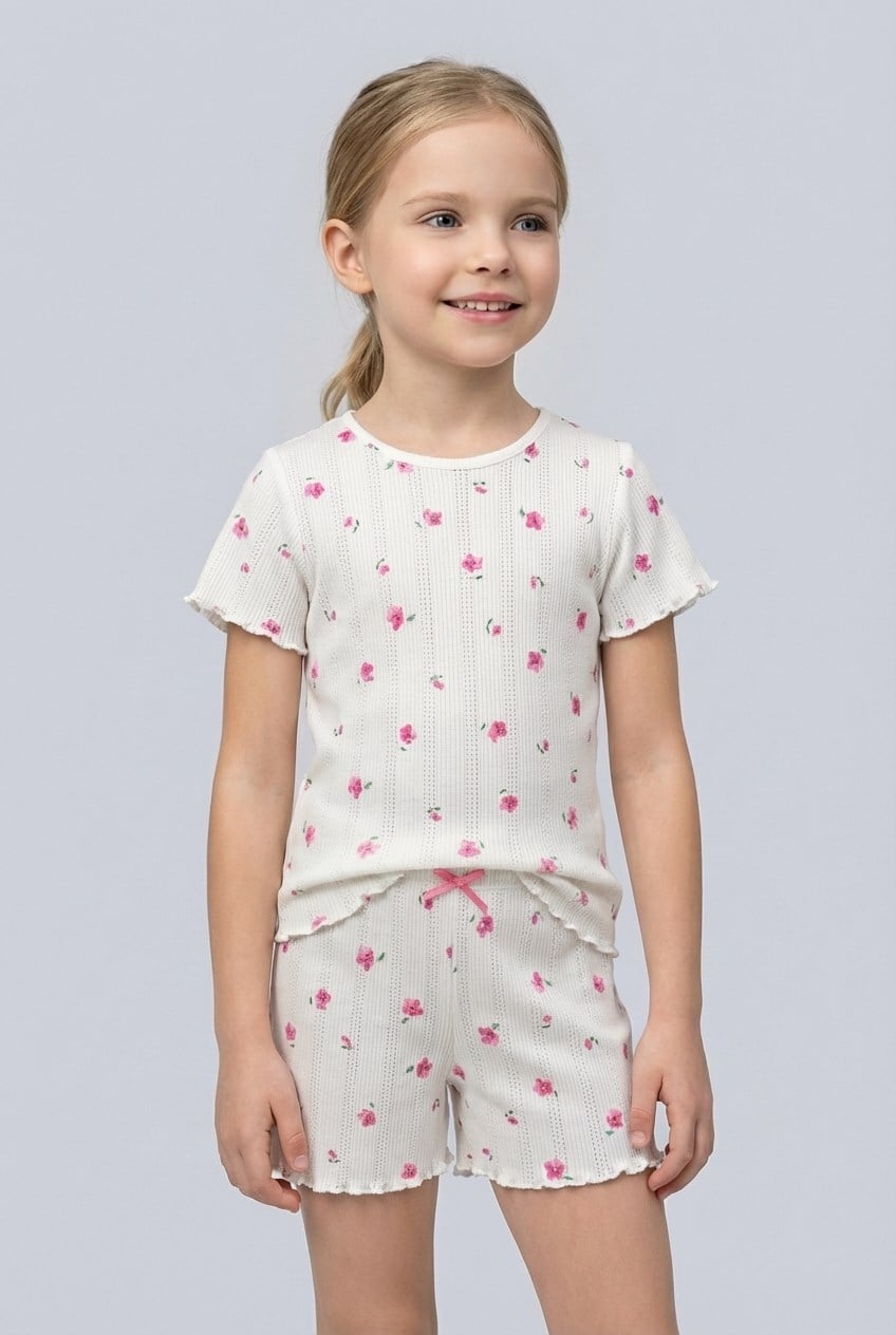 Brix Kız Çocuk Trasnferli Ribana Pijama Takımı 7820  Pembe Renk