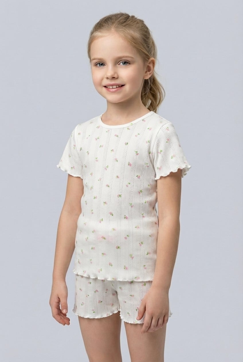 Brix Kız Çocuk Trasnferli Ribana Pijama Takımı 7820  Açık Pembe Renk