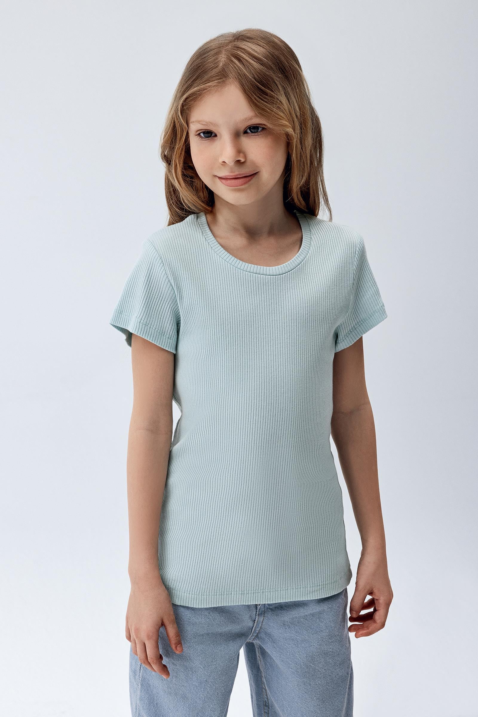 Brix Mavi Renk  Kız Çocuk Fitilli Kısa Kollu T-Shirt