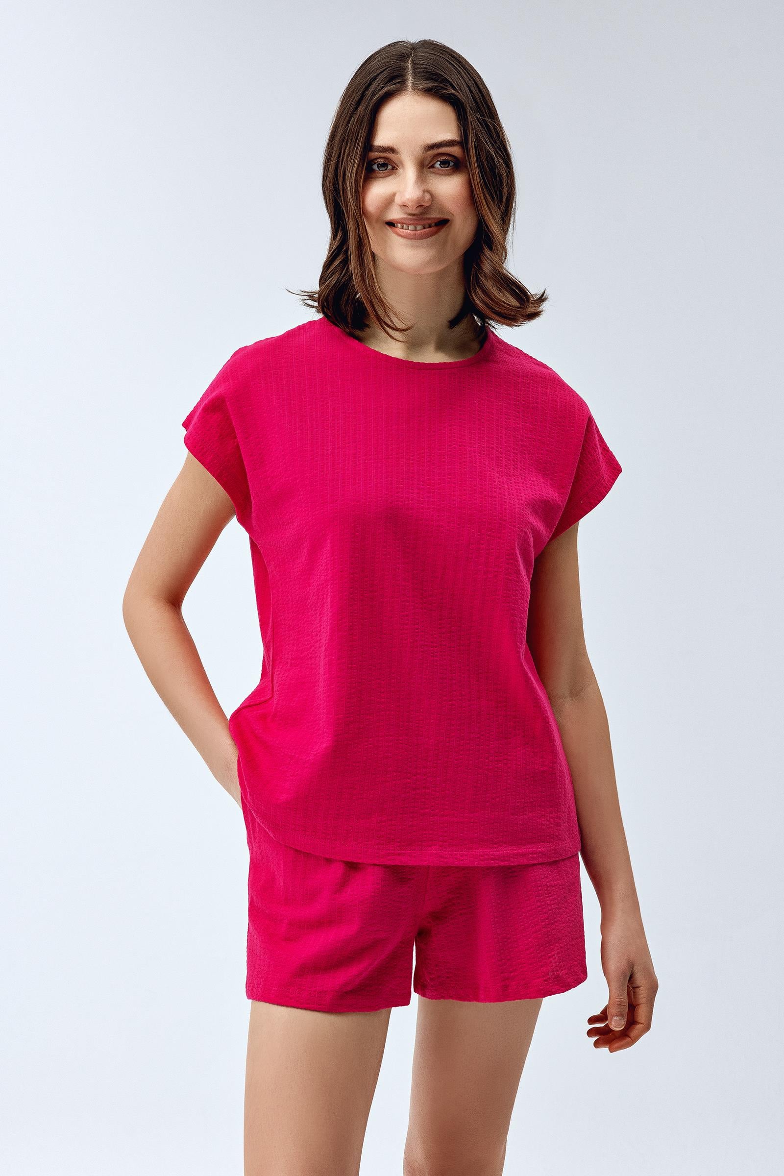 Brix Pembe Renk Kadın Dokulu Pijama Takım