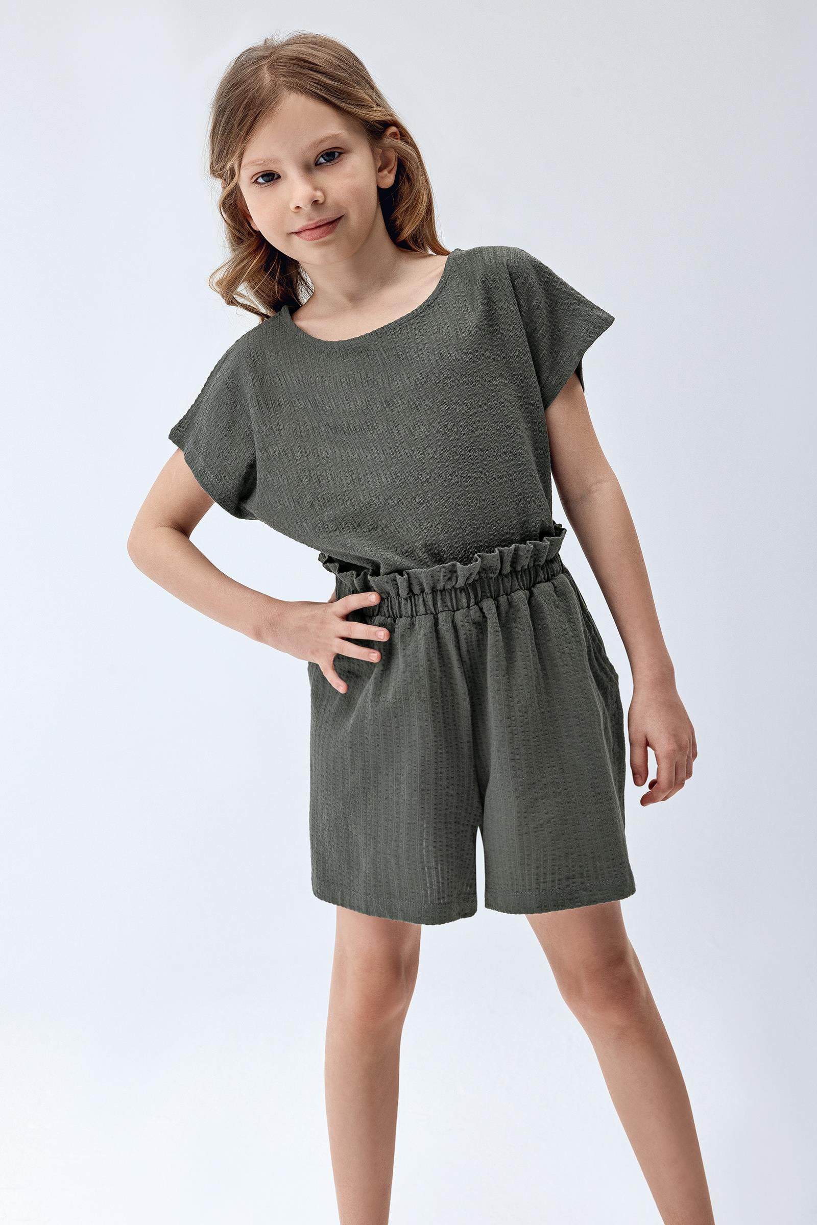 Brix Yeşil Renk Kız Çocuk Dokulu Pijama Takım