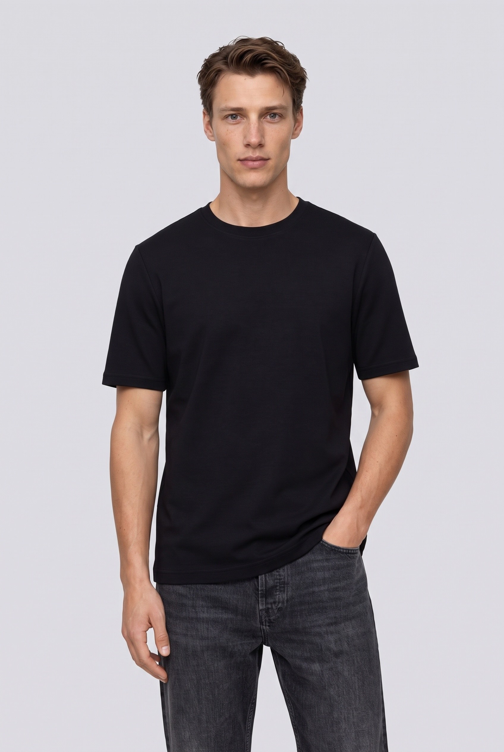 Erkek %100 Pamuk İnterlok Kısa Kollu T-Shirt Siyah