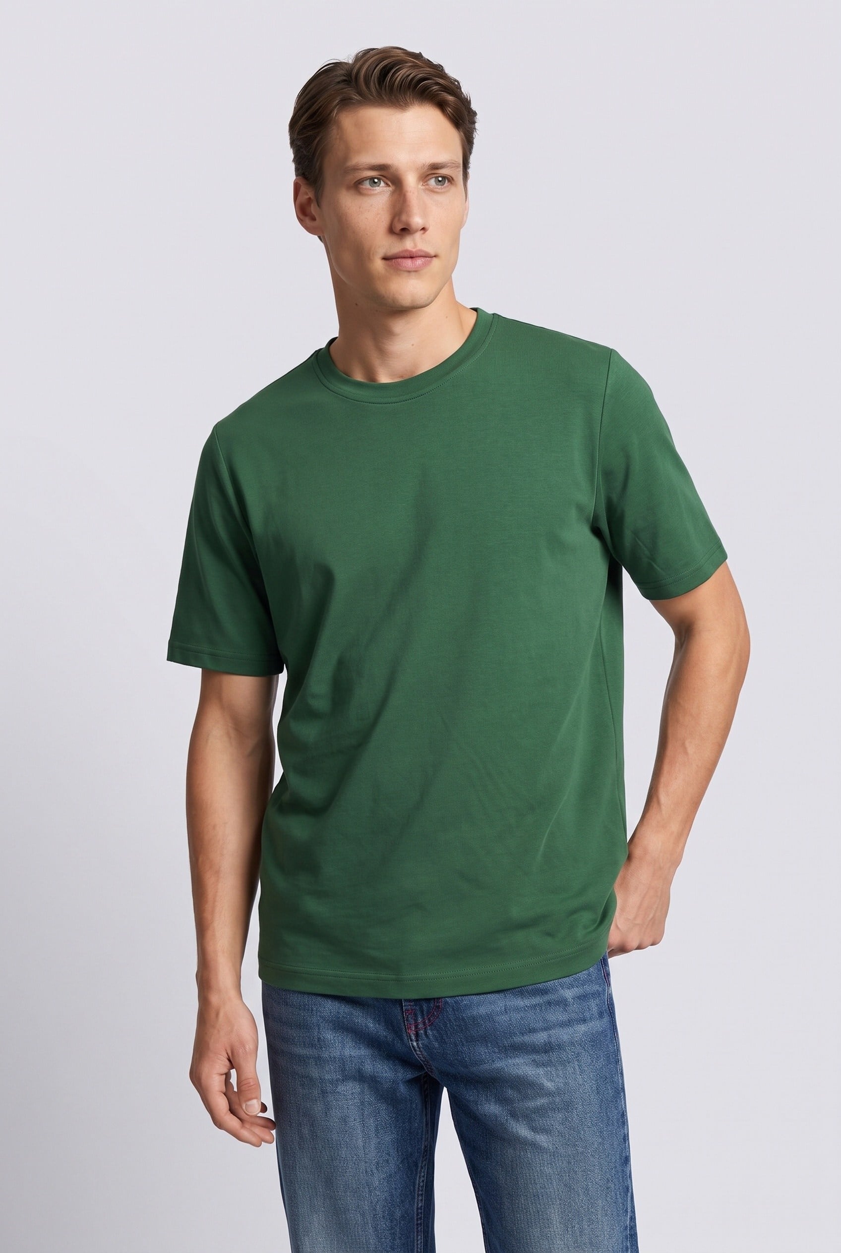 Erkek %100 Pamuk İnterlok Kısa Kollu T-Shirt Yeşil