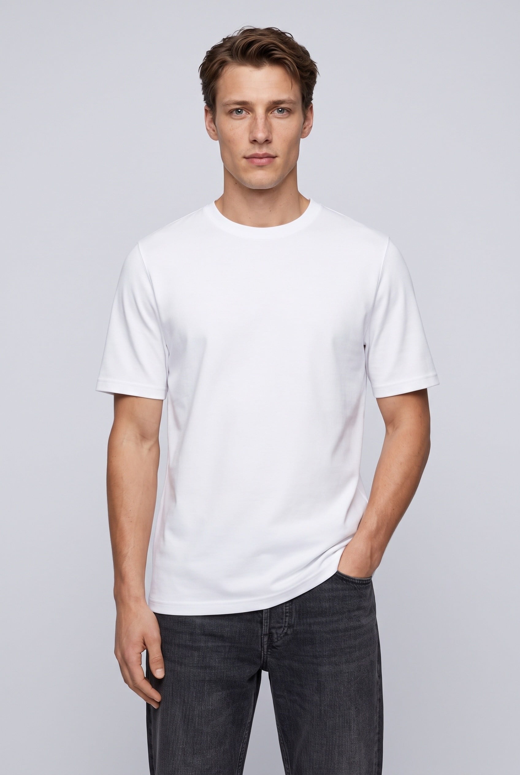 Erkek %100 Pamuk İnterlok Kısa Kollu T-Shirt Beyaz