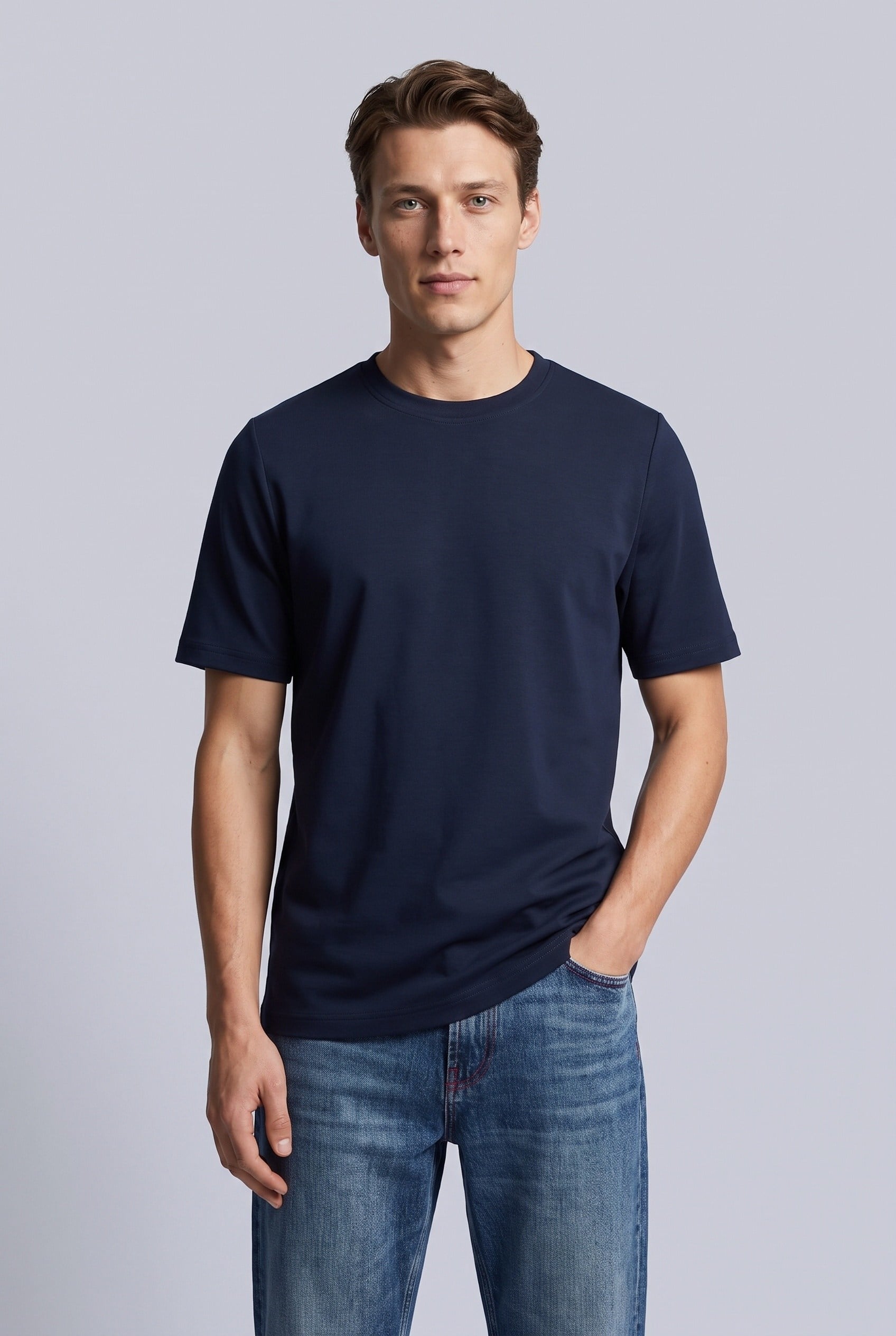 Erkek %100 Pamuk İnterlok Kısa Kollu T-Shirt Lacivert