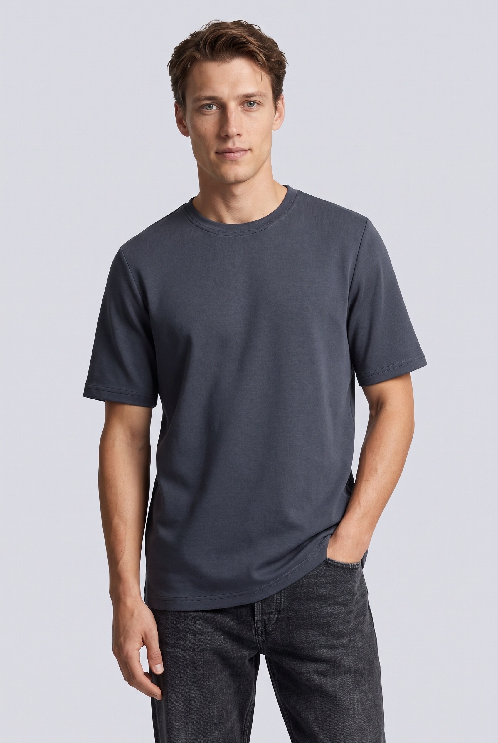 Erkek %100 Pamuk İnterlok Kısa Kollu T-Shirt Füme