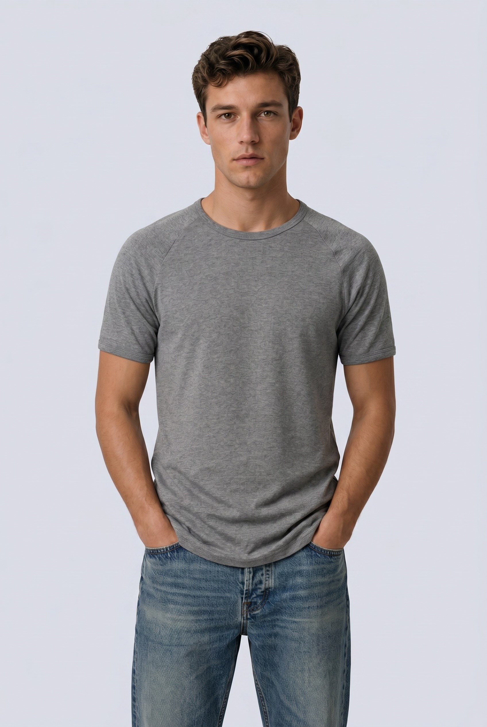 Erkek %100 Pamuk Reglan Kol T-Shirt Antrasit
