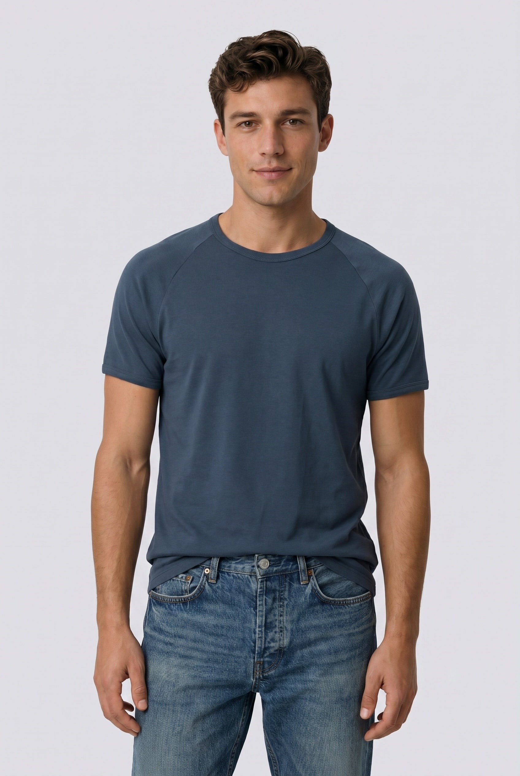 Erkek %100 Pamuk Reglan Kol T-Shirt Petrol