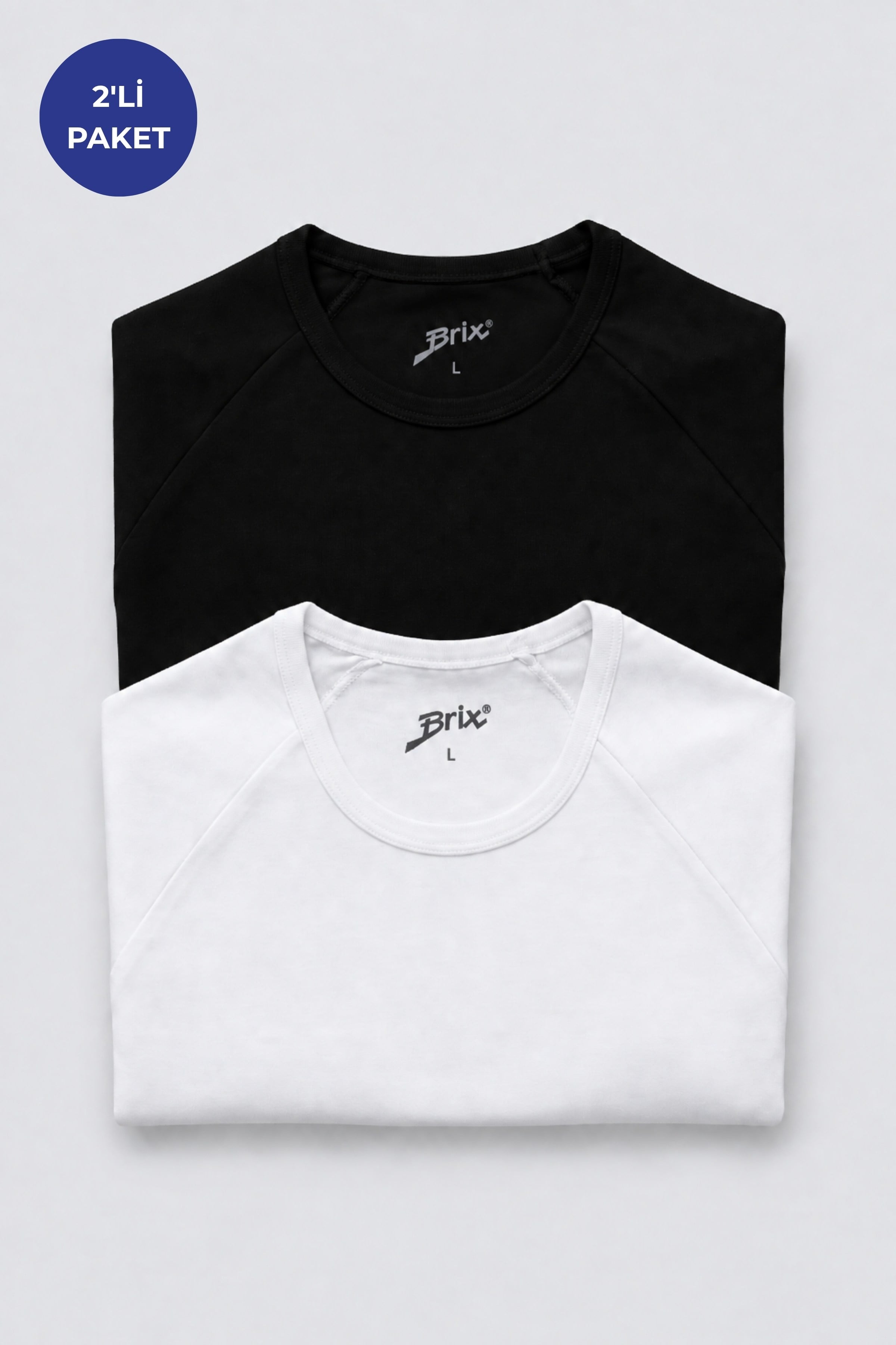 Erkek 2'li %100 Pamuk Reglan Kol T-Shirt Siyah/Beyaz