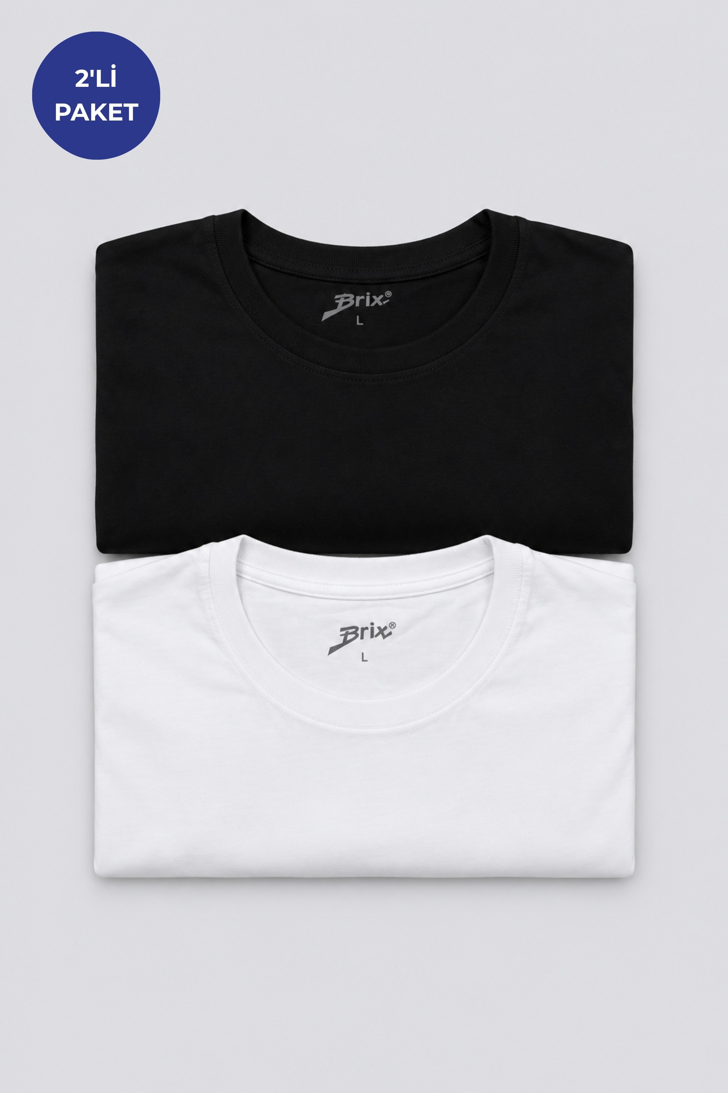 Erkek 2'li %100 Pamuk T-Shirt Siyah/Beyaz