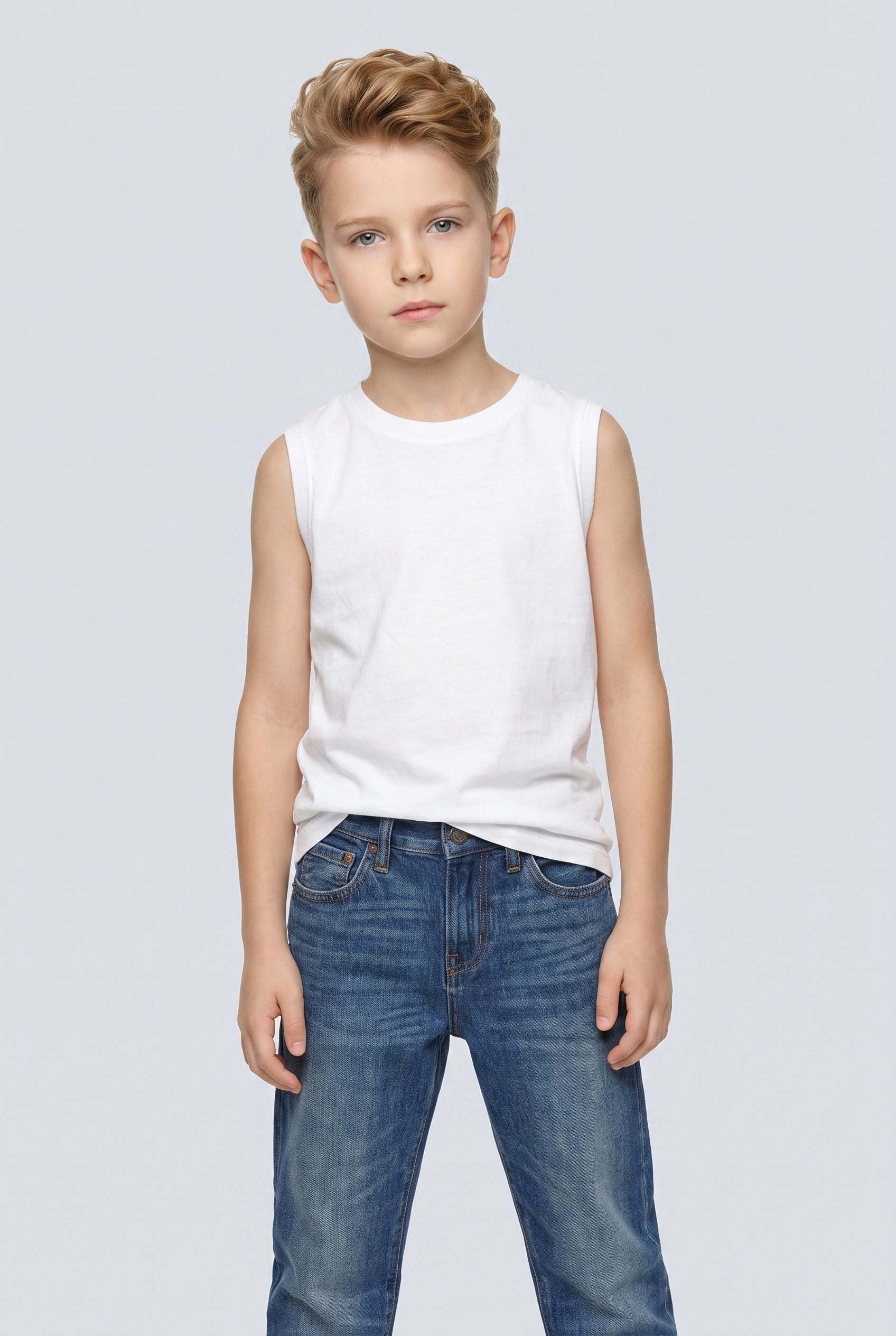 Erkek Çocuk %100 Pamuk Kolsuz T-Shirt Beyaz