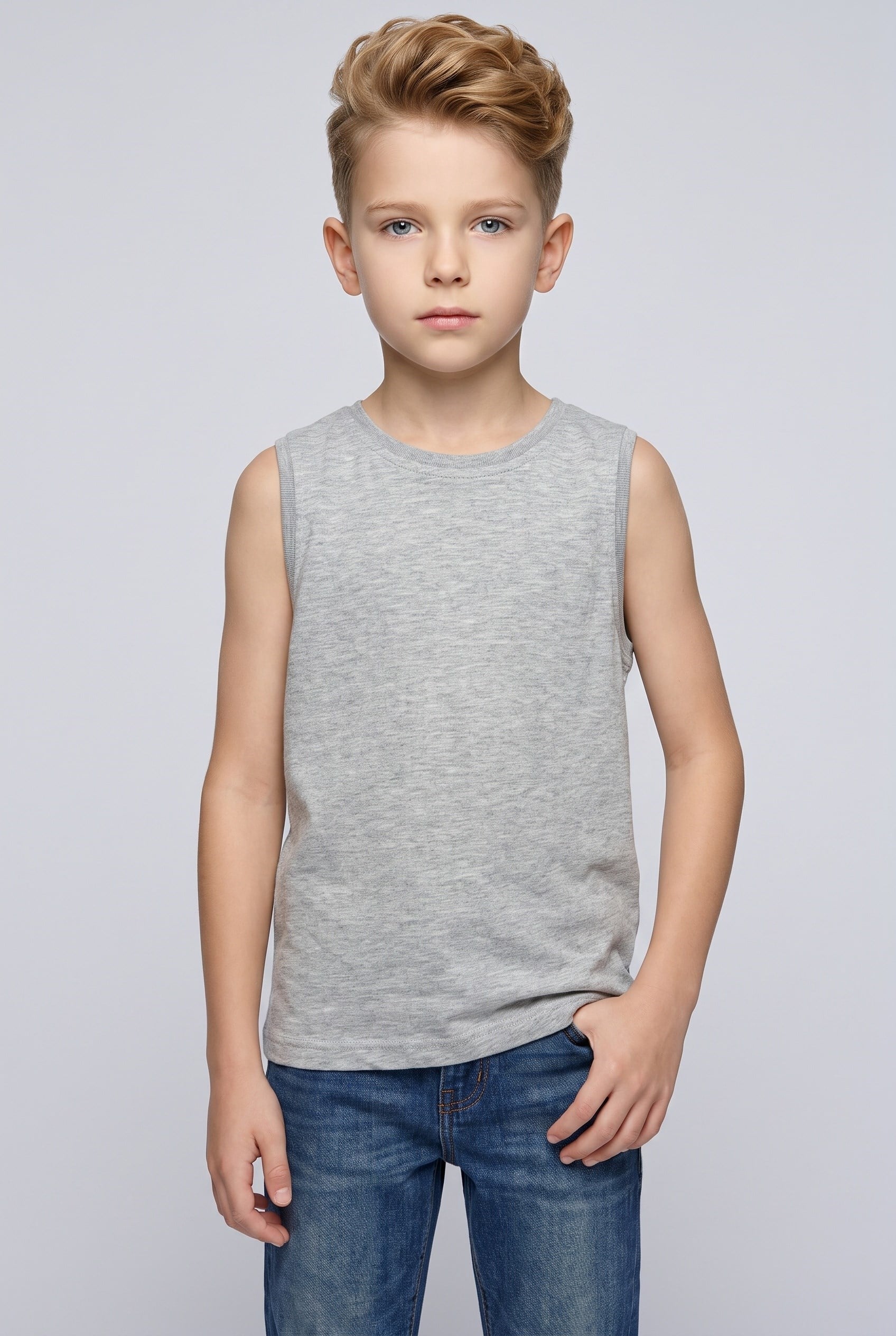 Erkek Çocuk %100 Pamuk Kolsuz T-Shirt Gri