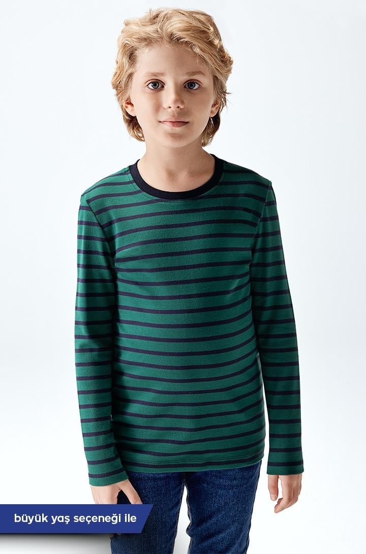 Erkek Çocuk Çizgili İnterlok Uzun Kollu T-shirt