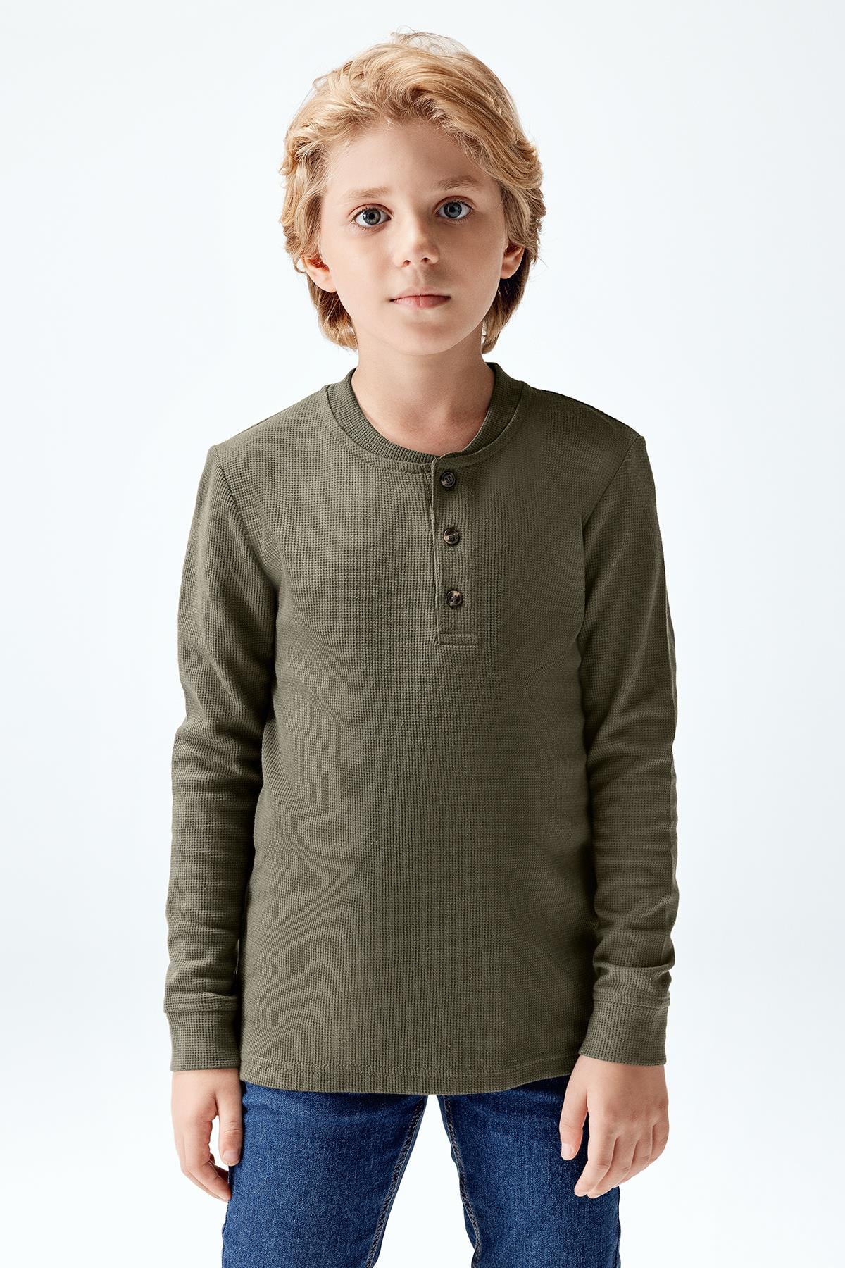 Erkek Çocuk Düğmeli Uzun Kollu T-shirt