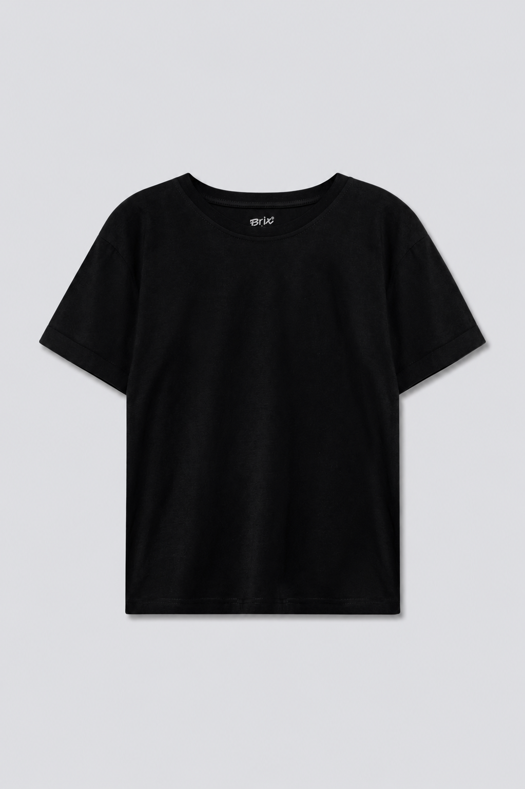 Kadın %100 Pamuk Kısa Kollu Rahat Kalıp T-Shirt Siyah