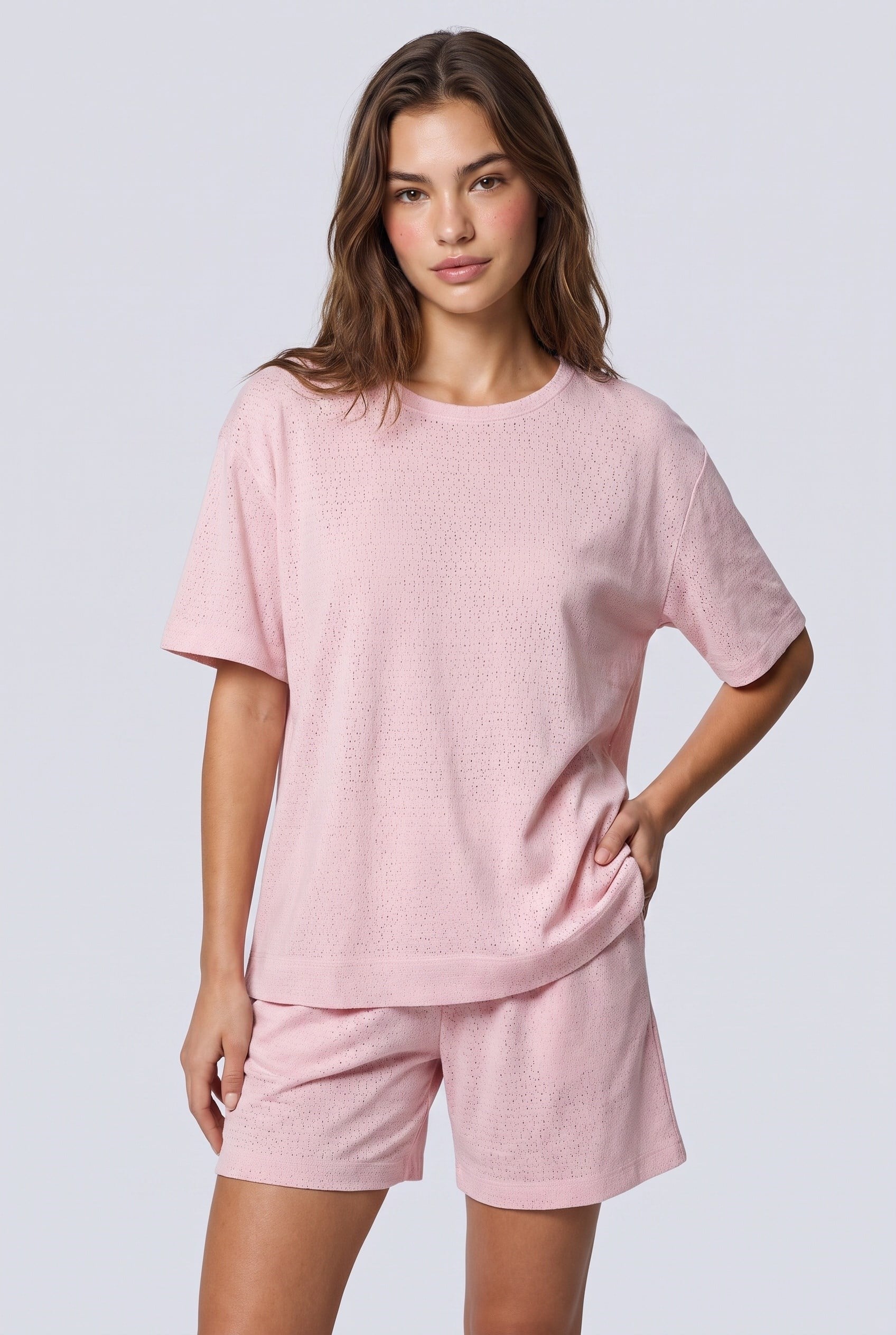 Kadın %100 Pamuk Pijama Takımı Pudra Pembe