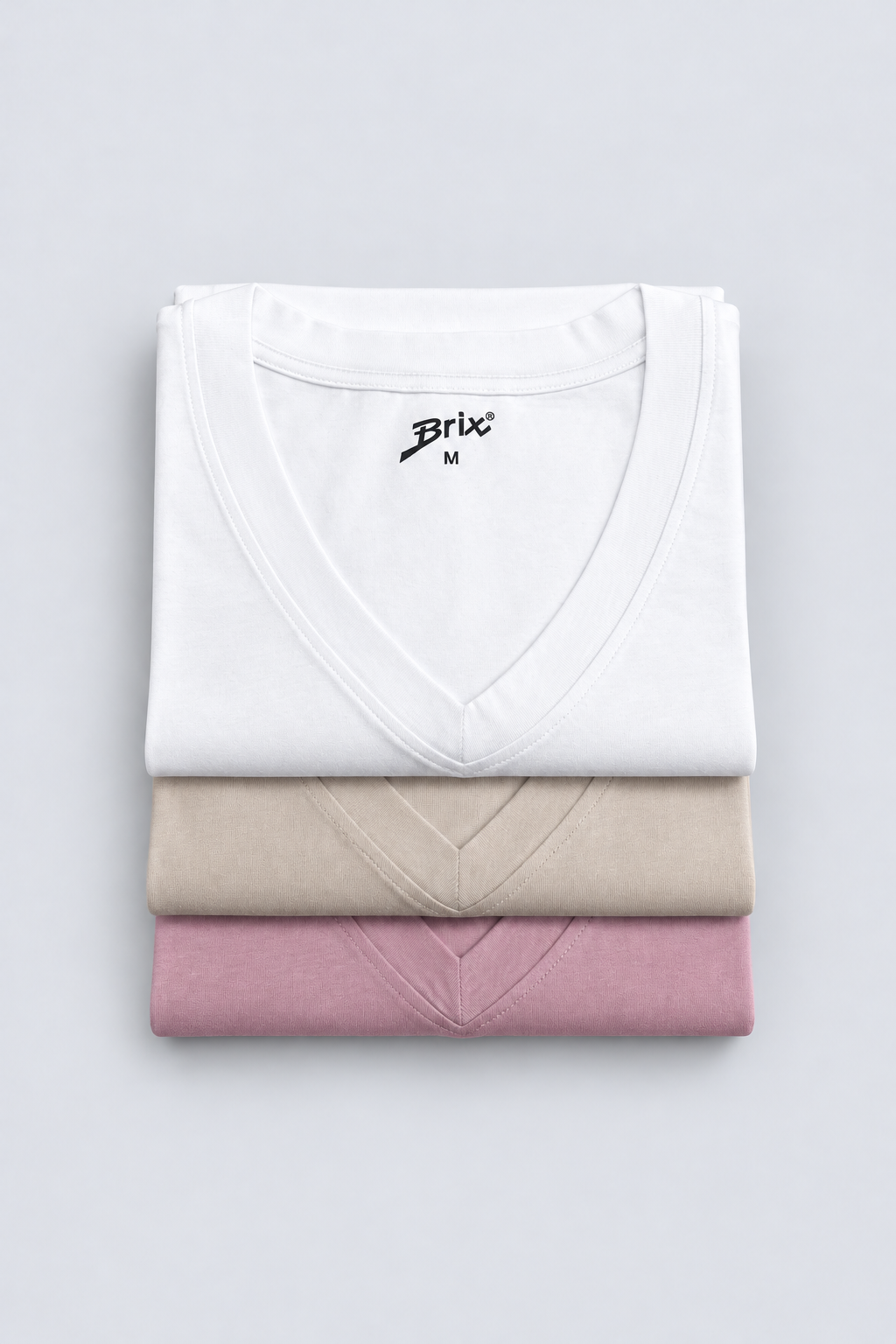 Kadın %100 Pamuk V Yaka (3'lü Paket) T-Shirt Beyaz-Bej-Lila