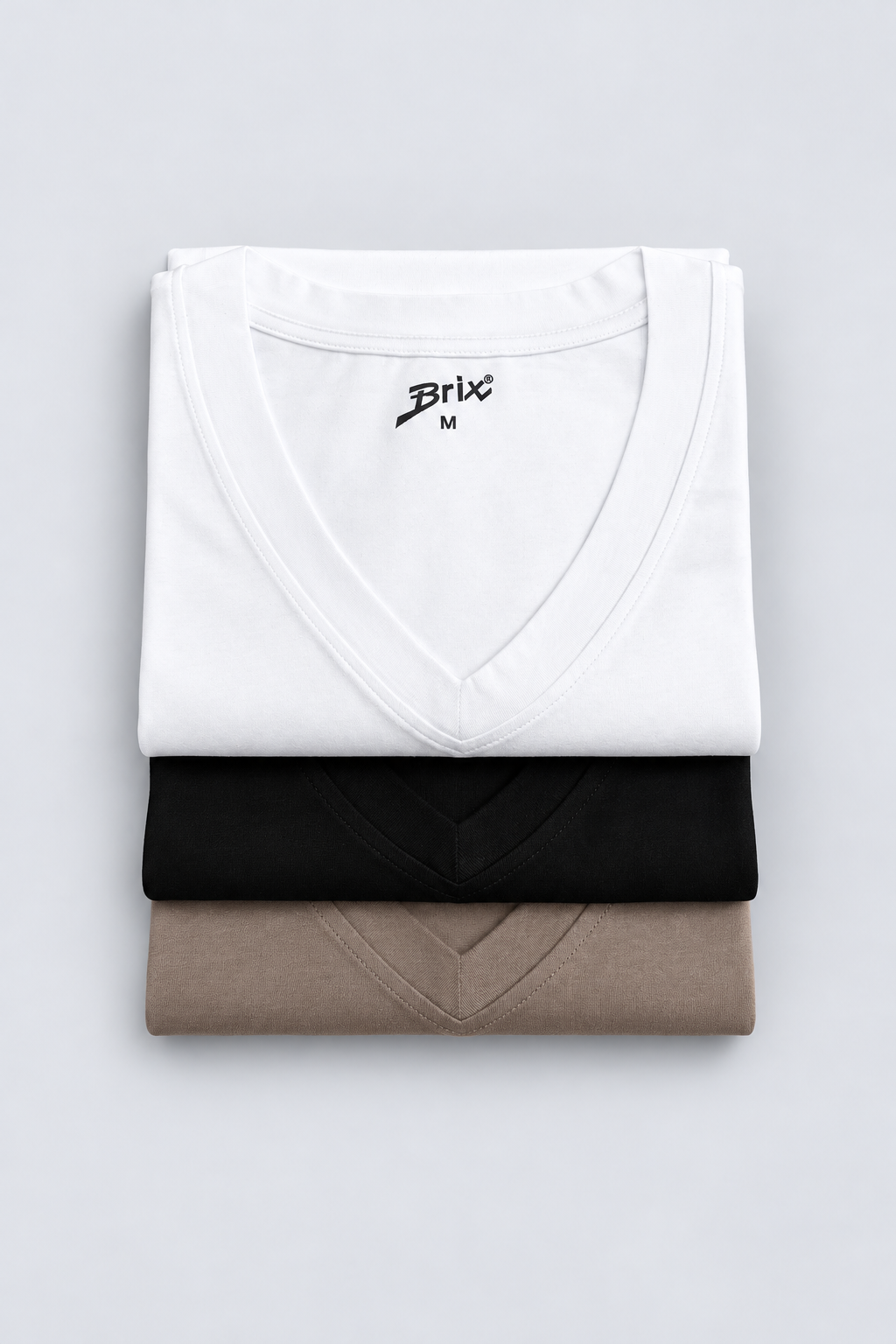 Kadın %100 Pamuk V Yaka (3'lü Paket) T-Shirt Siyah-Beyaz-Vizon