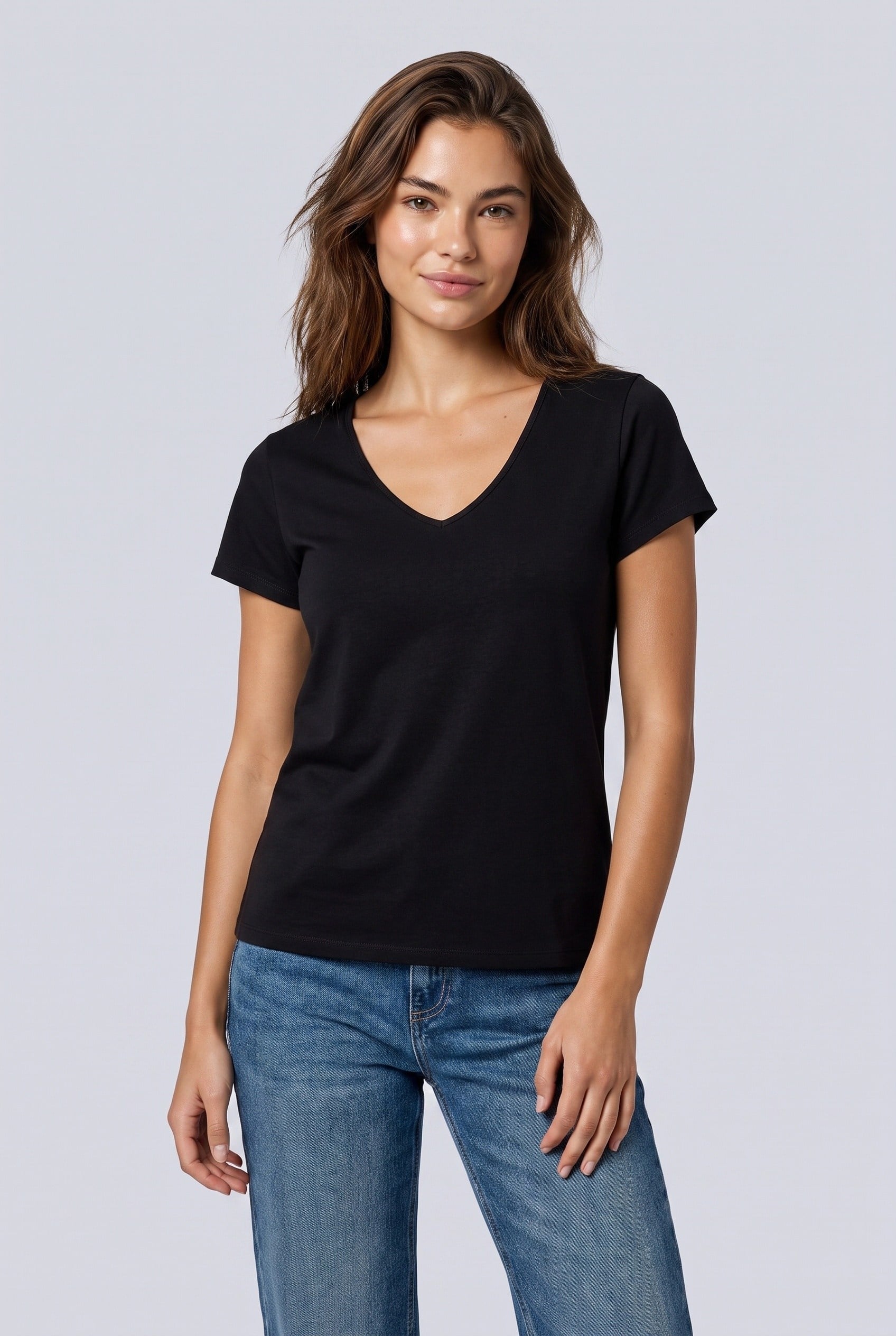 Kadın Basıc V Yaka T-Shirt Siyah