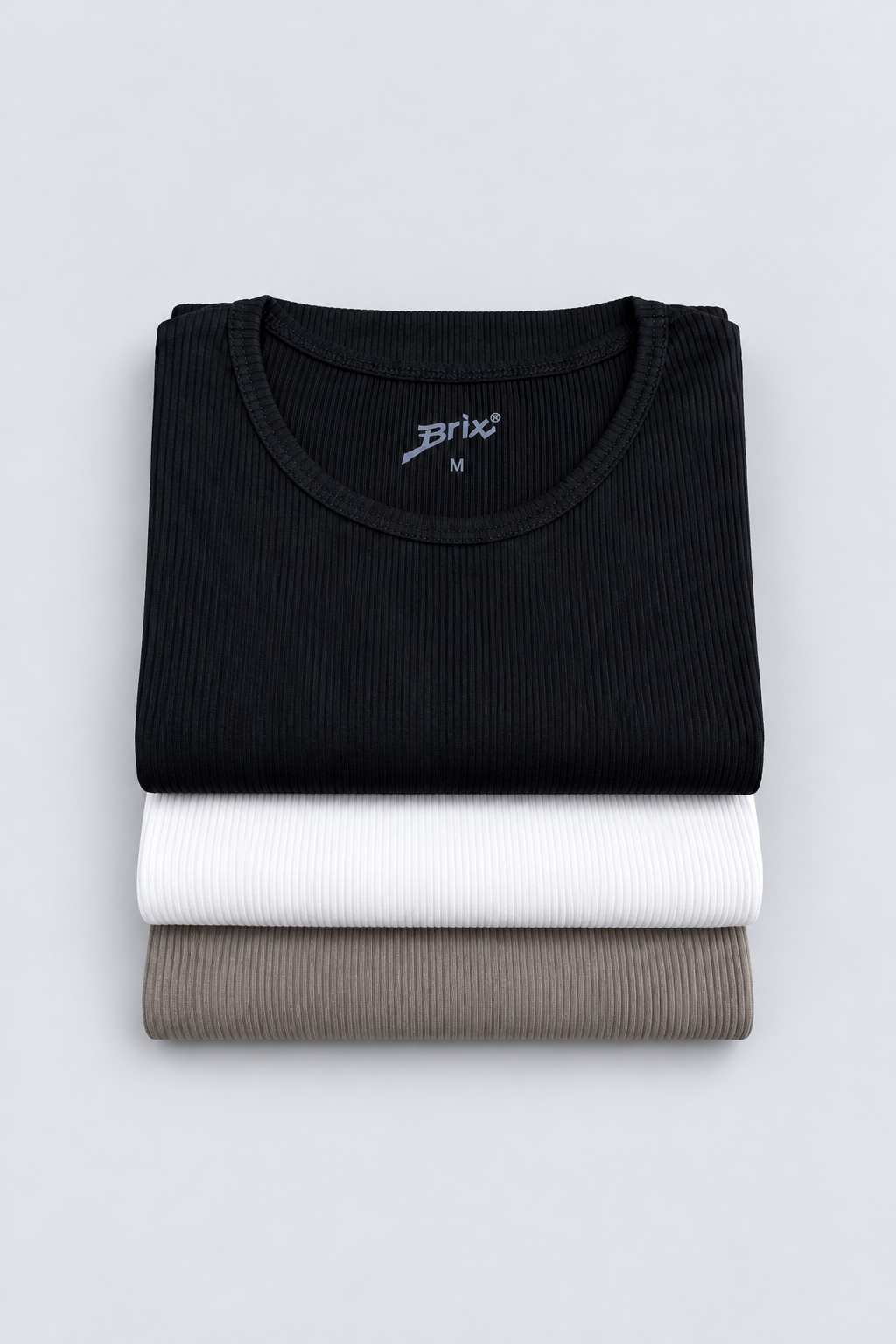 Kadın Fitilli Kısa Kollu (3'lü Paket) T-Shirt Siyah-Beyaz-Vizon