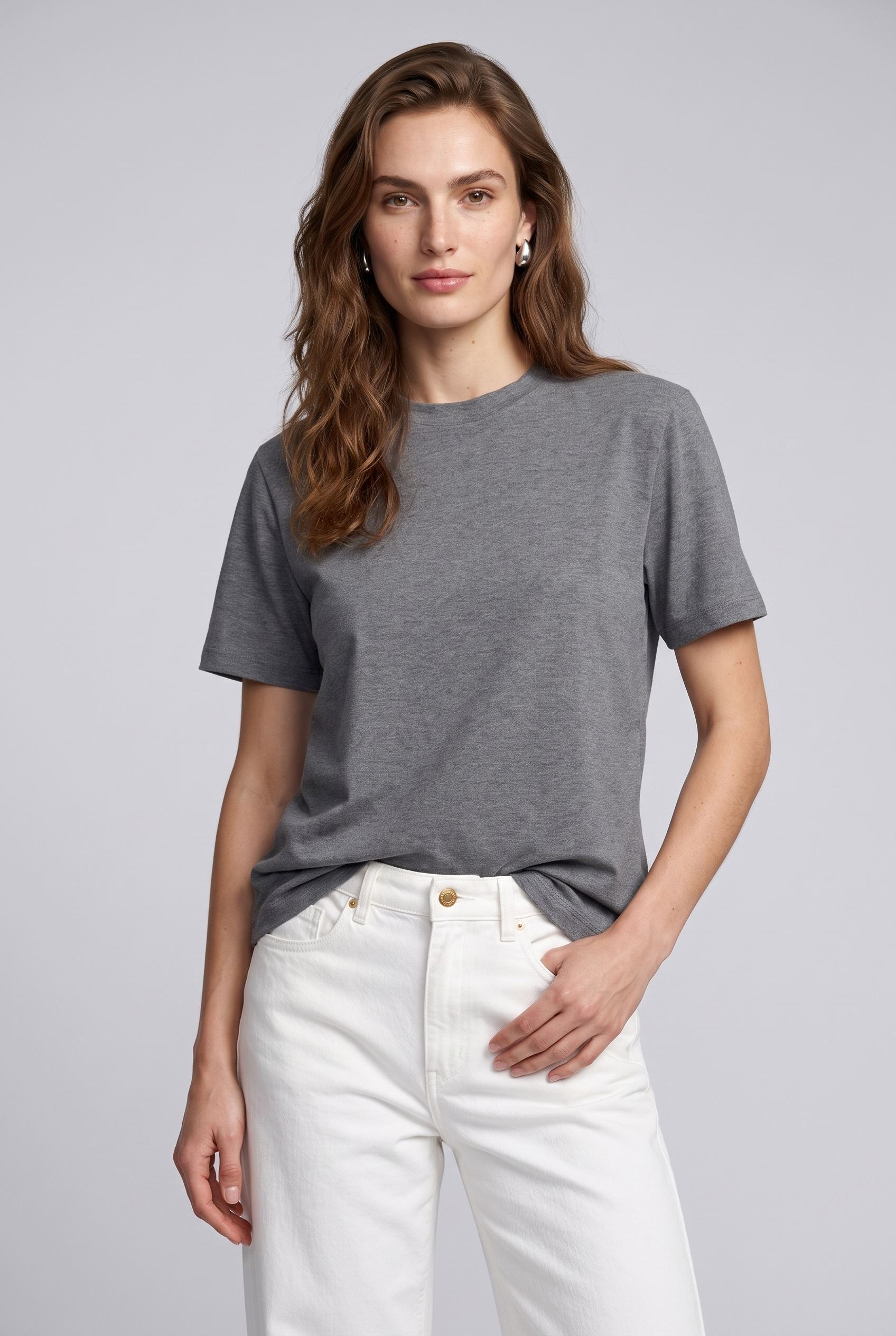 Kadın İnterlok Basic Kısa Kollu T-Shirt Antrasit