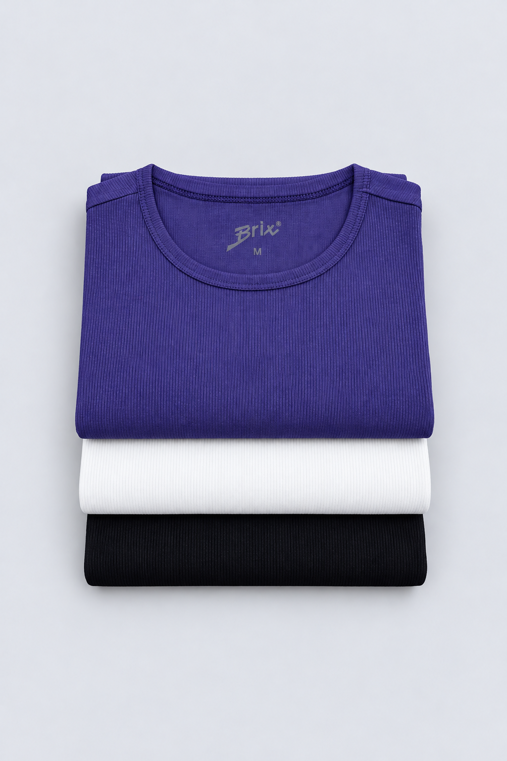 Kadın Modal Fitilli (3'lü Paket) T-Shirt Mor-Ekru-Siyah