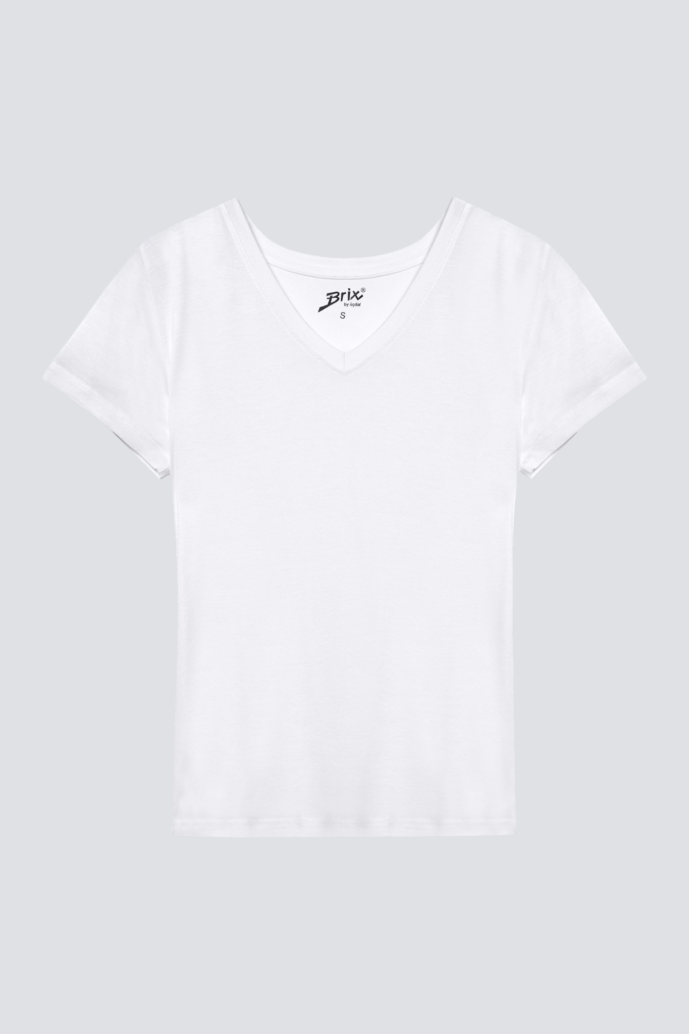 Kadın V Yaka Viskon T-Shirt Beyaz