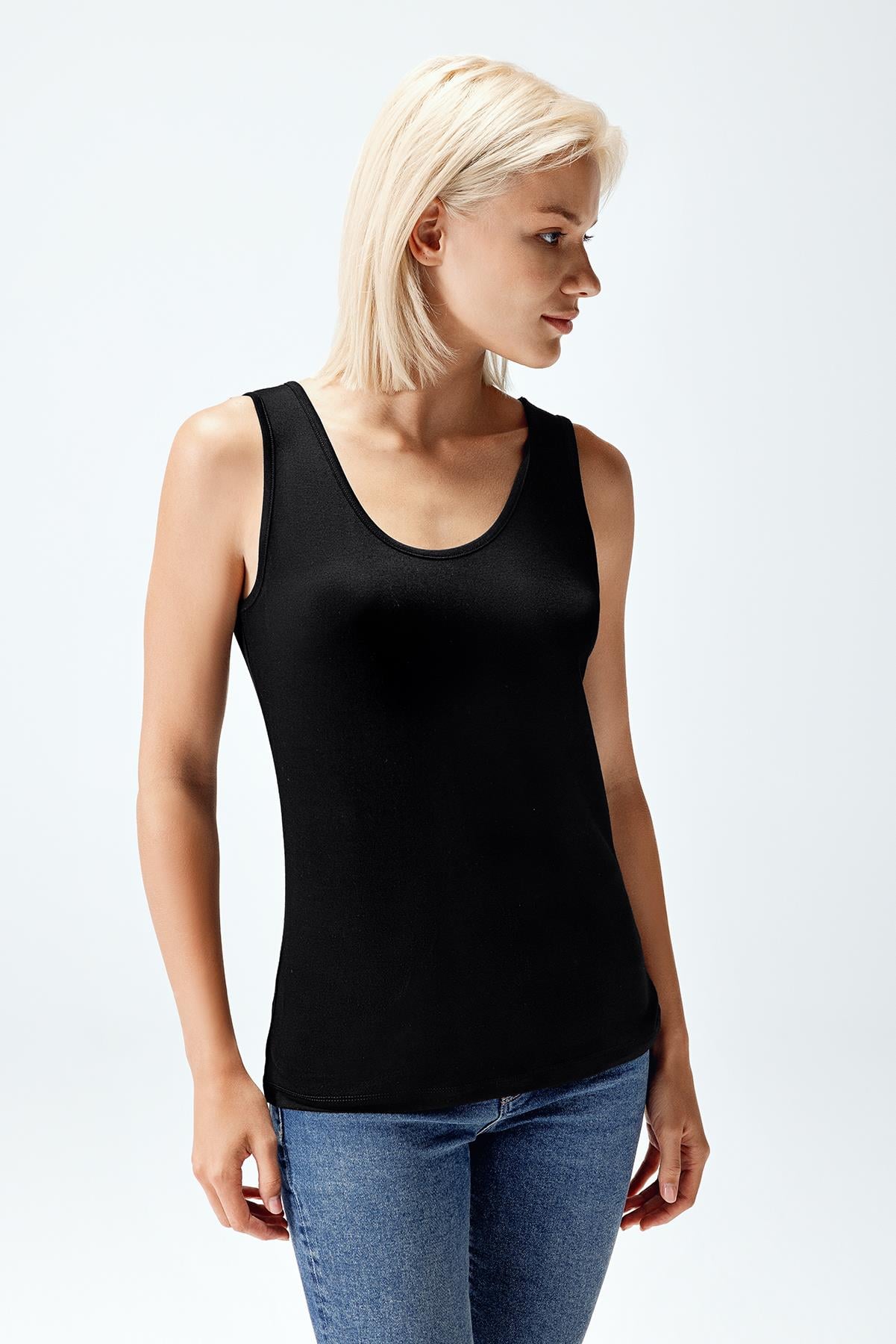 Kadın Viskon Kolsuz T-shirt