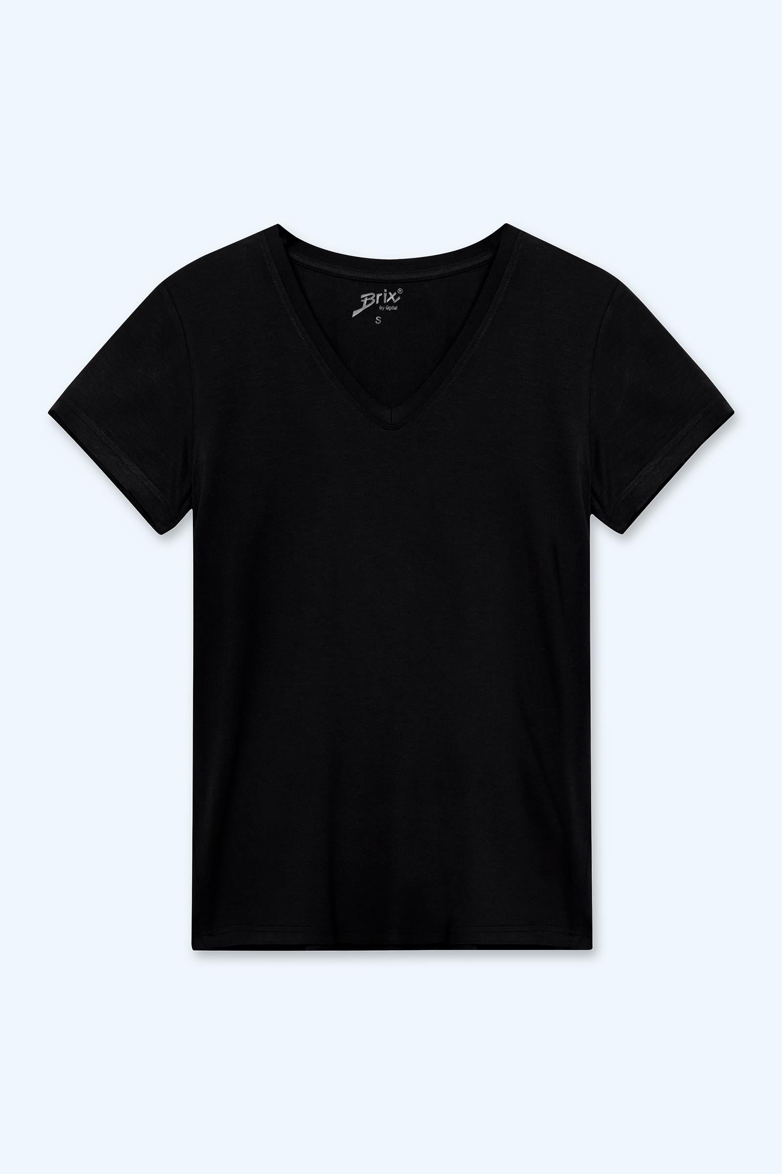 Kadın Viskon V Yaka T-Shirt