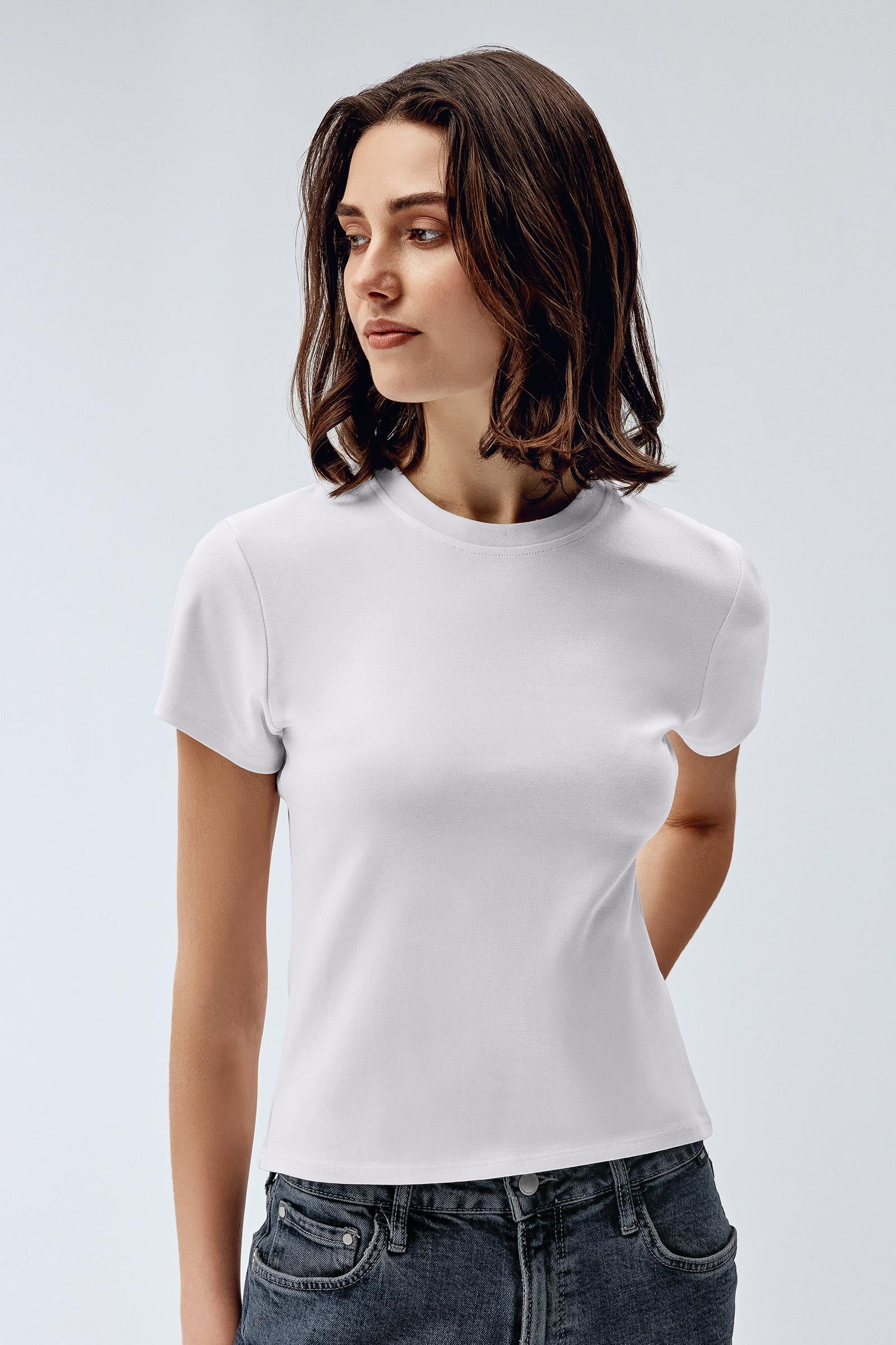 Brix Beyaz Renk Kadın Bisiklet Yaka T-Shirt
