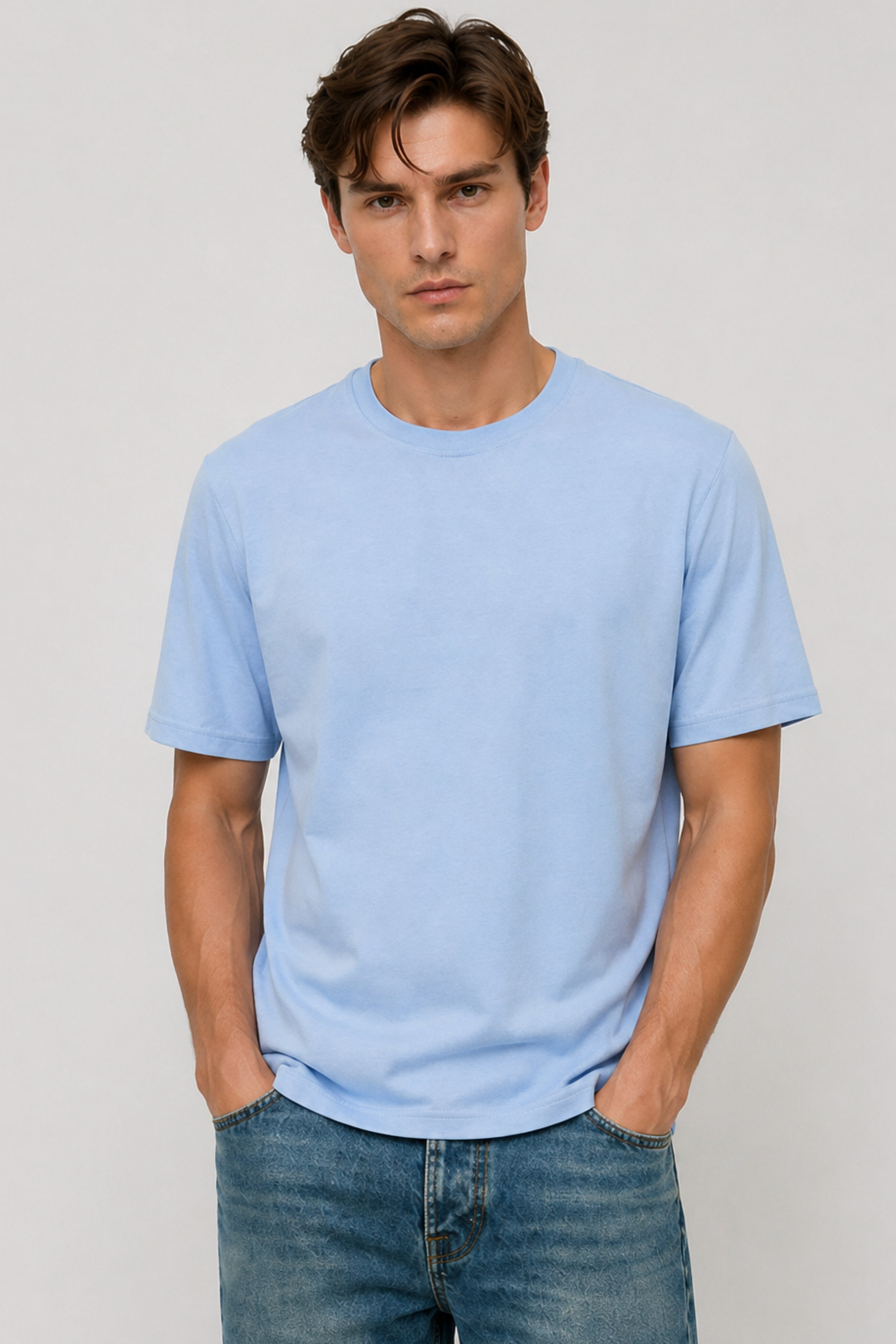Brix Erkek %100 Pamuk T-Shirt 0556  Açık Mavi Renk