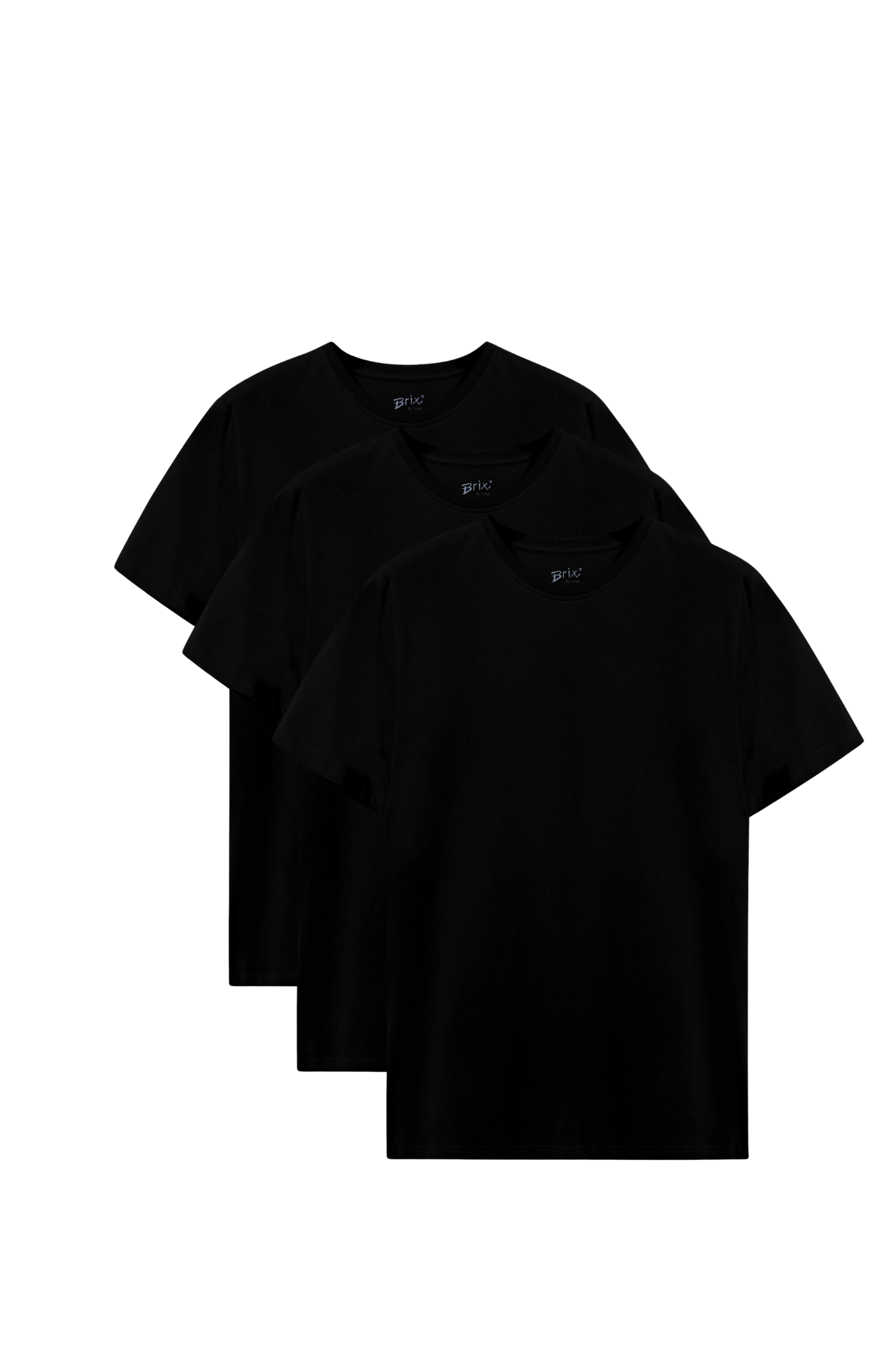 Brix Erkek Basic 3'lü %100 Pamuk T-Shirt 1802  Siyah Renk