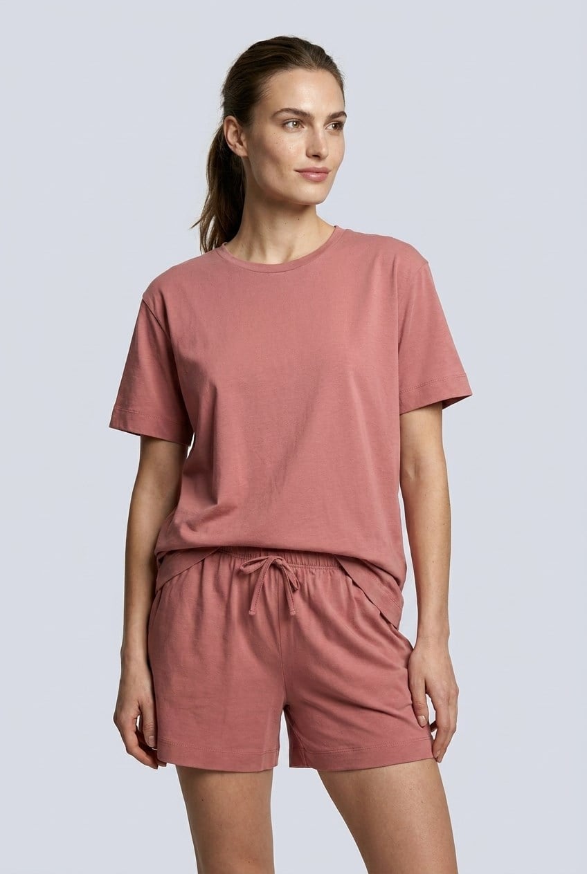 Brix Kadın %100 Pamuk Şortlu Pijama Takımı 5823  Gül Kurusu Renk