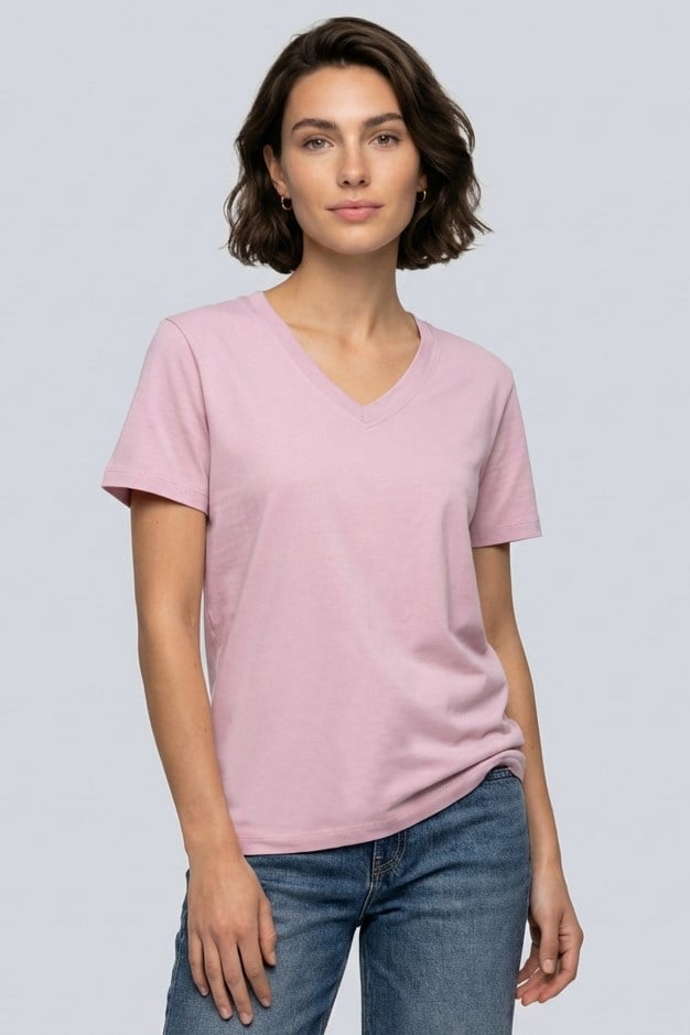 Brix Kadın %100 Pamuk V Yaka T-Shirt 3536  Lila Renk