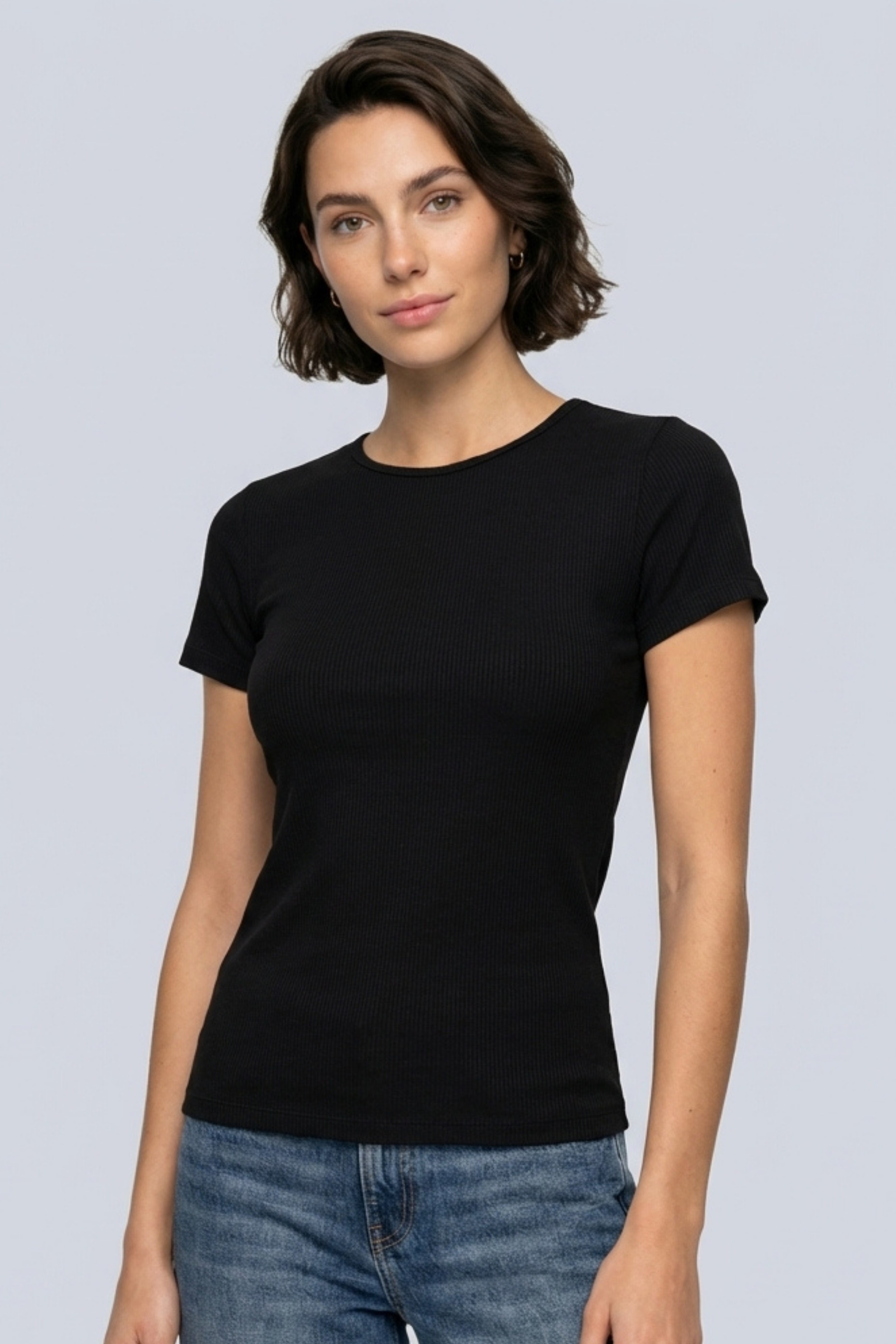 Brix Kadın Fitilli Kısa Kollu T-Shirt 3515  Siyah Renk