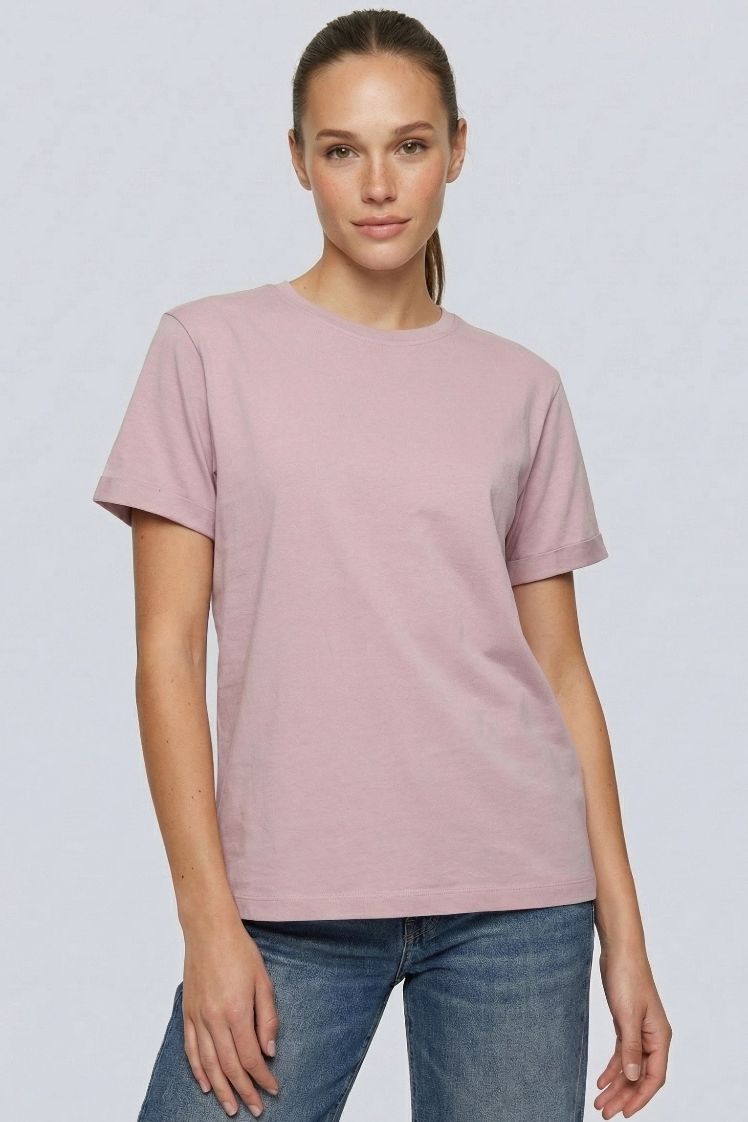 Brix Kadın Kısa Kollu Rahat Kalıp %100 Pamuk T-Shirt 3507  Gül Kurusu Renk