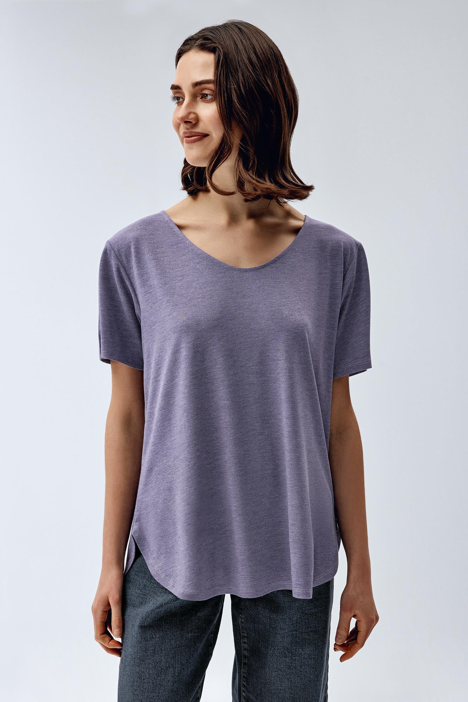 Brix Mor Renk Kadın V Yaka T-Shirt