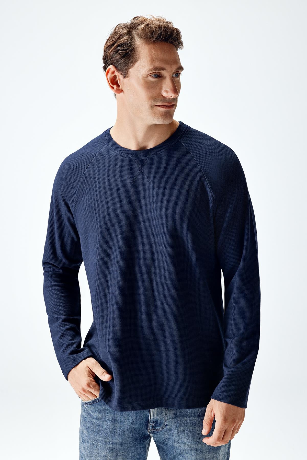 Erkek Waffle Reglan Uzun Kollu T-shirt