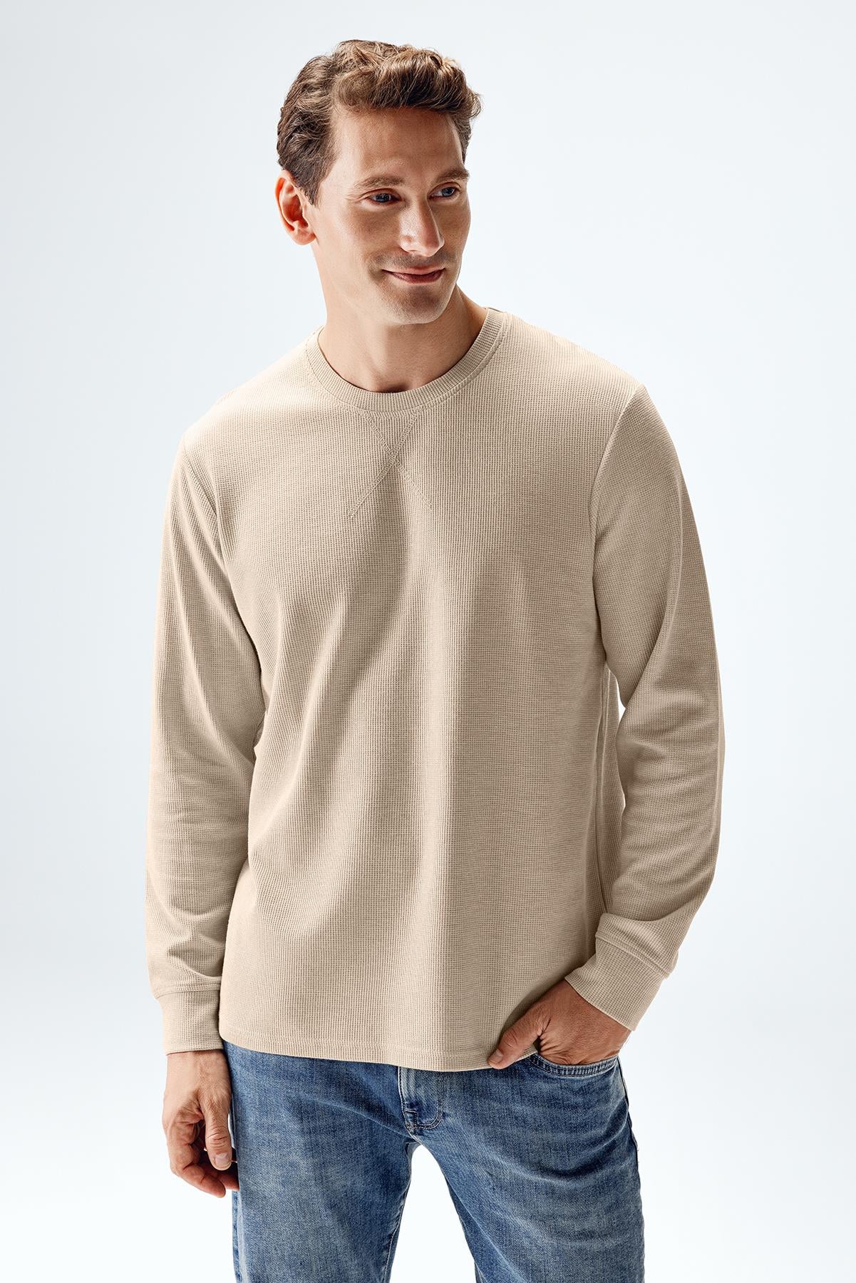 Erkek Waffle Uzun Kollu T-shirt