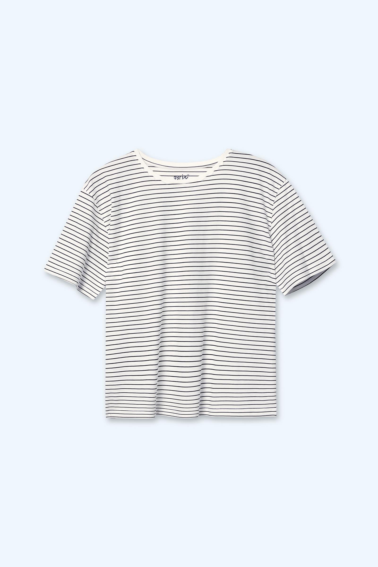 Kadın Çizgili Rahat Kalıp T-Shirt