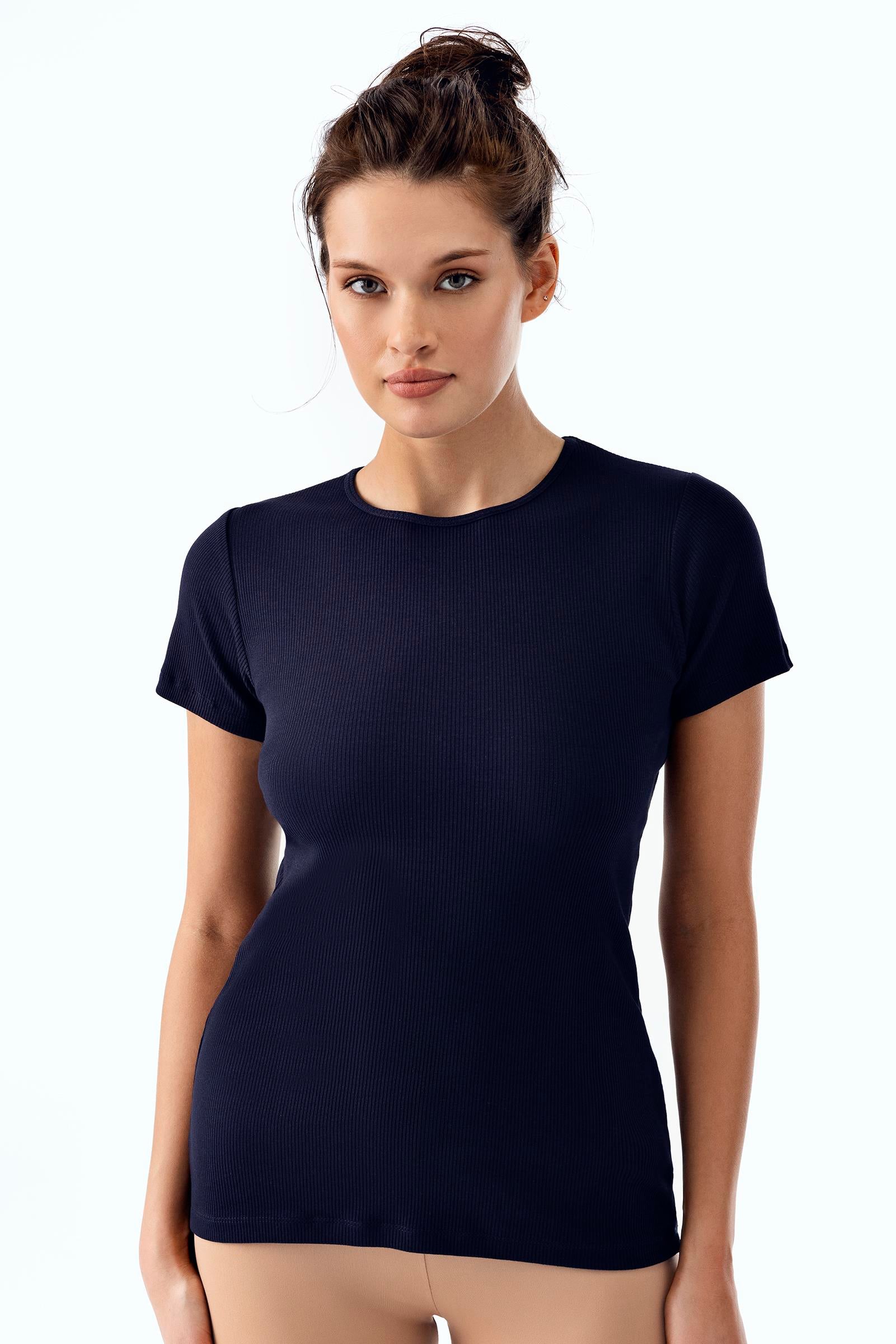 Kadın Fitilli Kısa Kollu T-Shirt