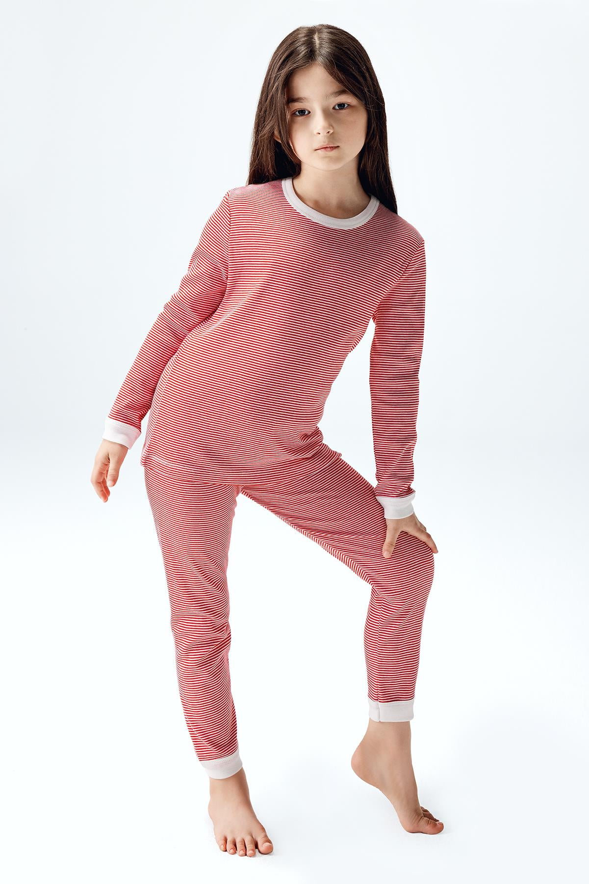 Kız Çocuk Çizgili Pijama Takımı