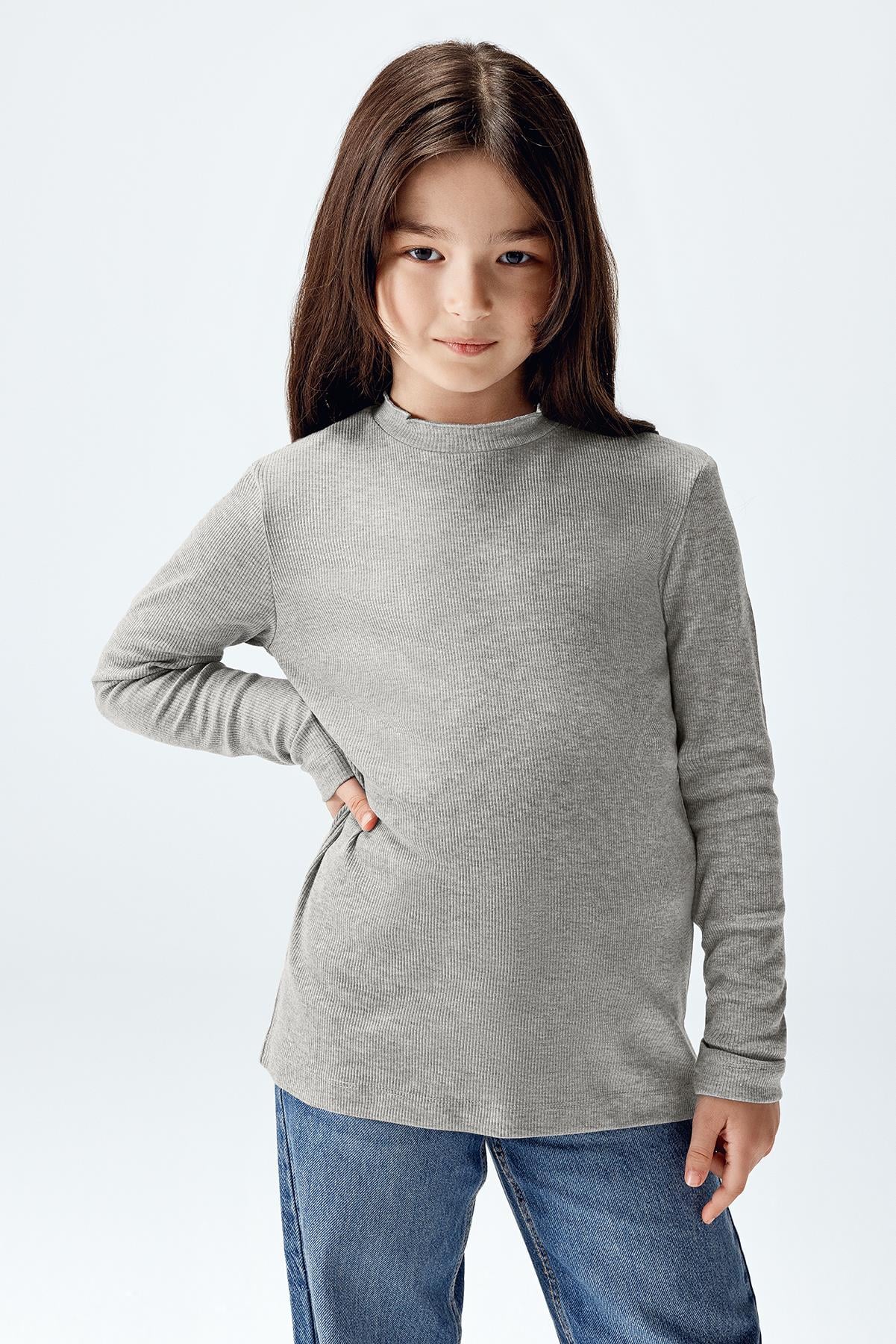 Kız Çocuk Fitilli Uzun Kollu T-shirt