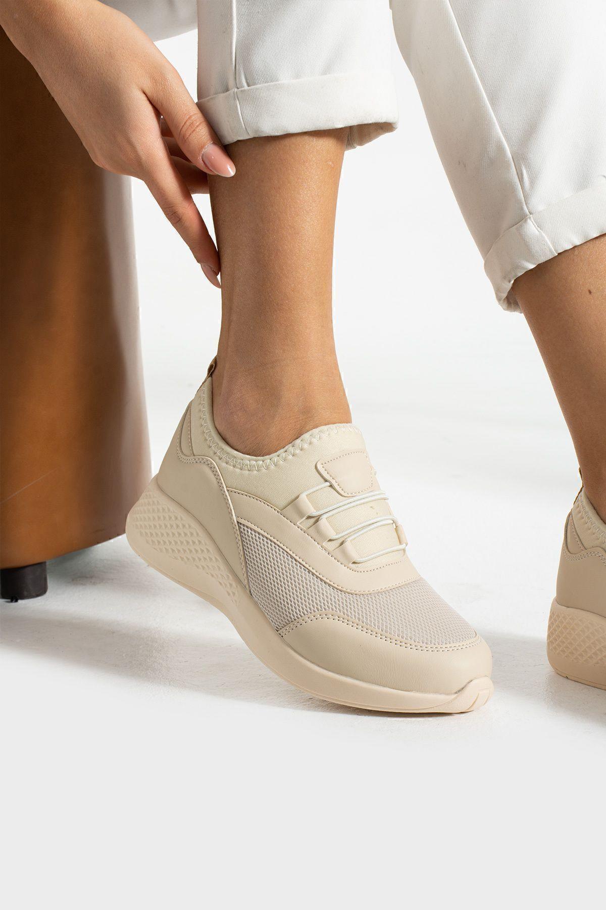 Bej Anatomik Esnek Taban Slip-on Spor Ayakkabı Günlük Sneaker