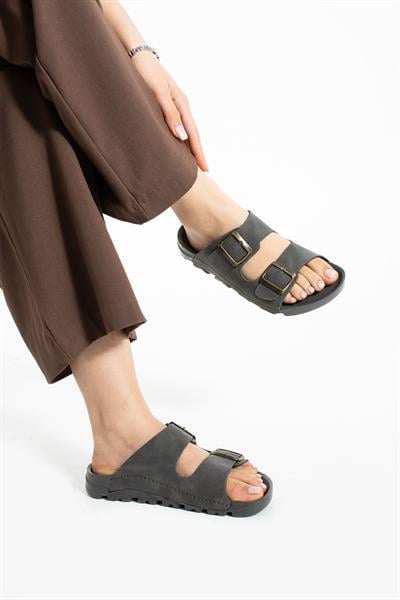 Gri Yazlık Unisex Çift Toka Yumuşak Ve Hafif Terlik