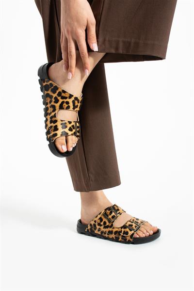 Leopar Yazlık Unisex Çift Toka Yumuşak Ve Hafif Terlik