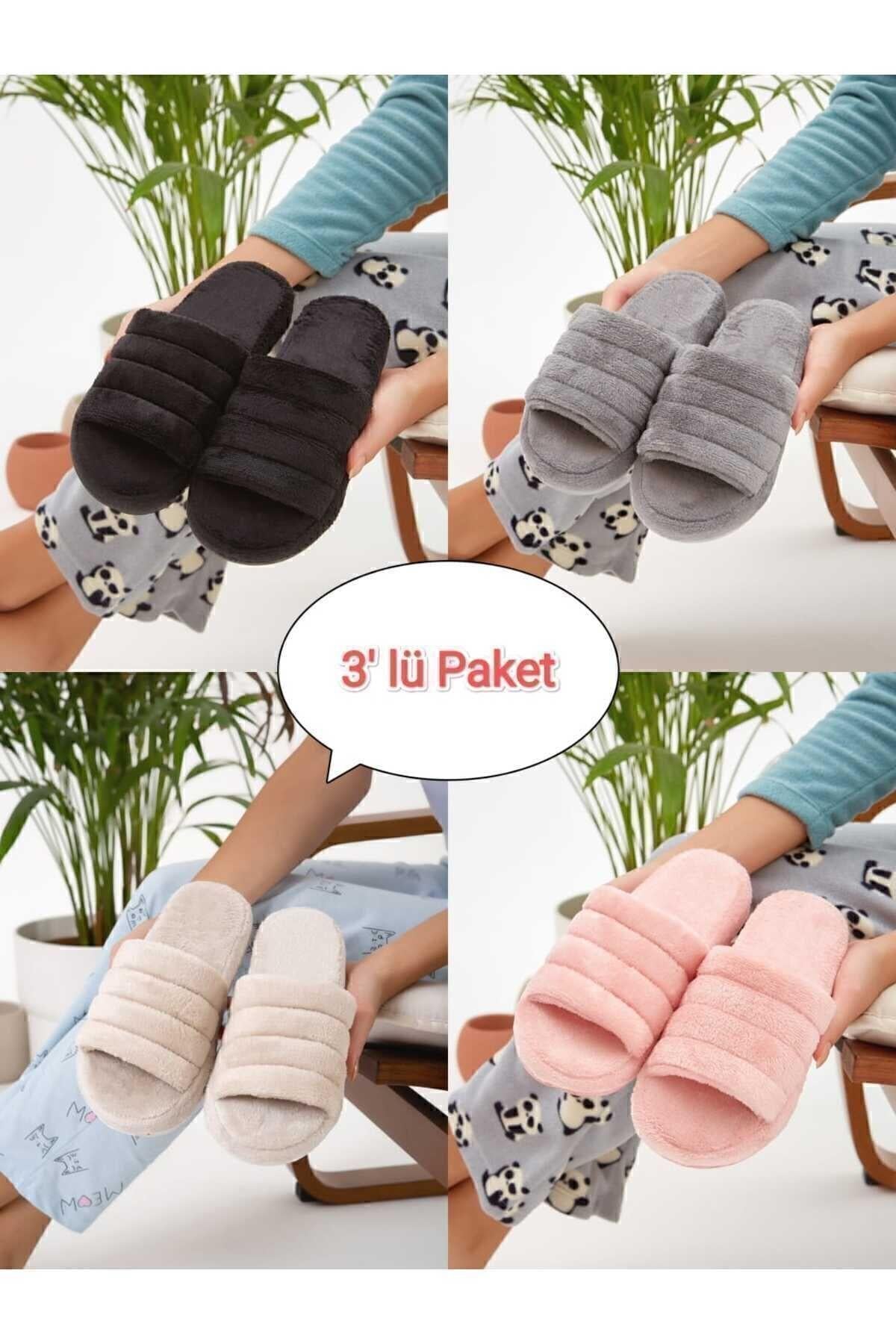 3'lü Paket Önü Açık Terlik Ev Terliği Çeyiz Bohça Seti