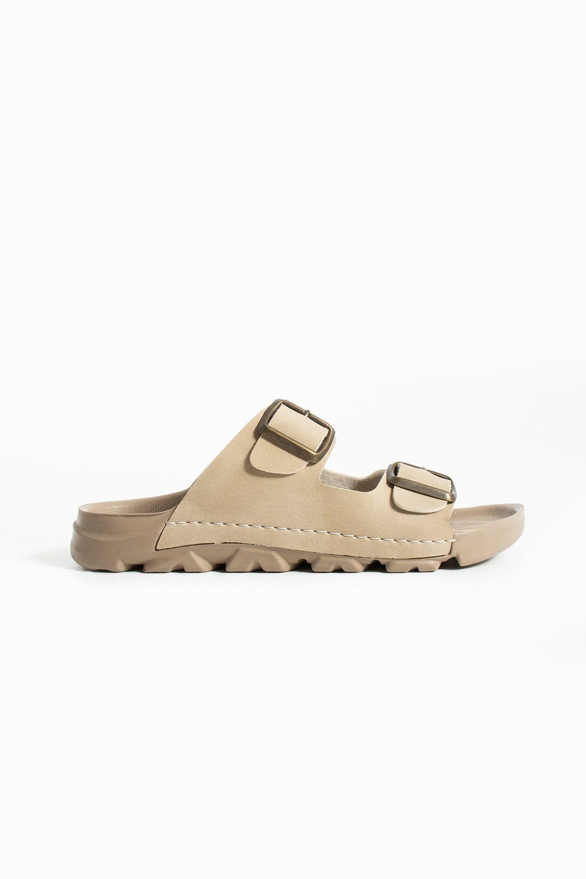 Bej Yazlık Unisex Çift Toka Yumuşak Ve Hafif Terlik