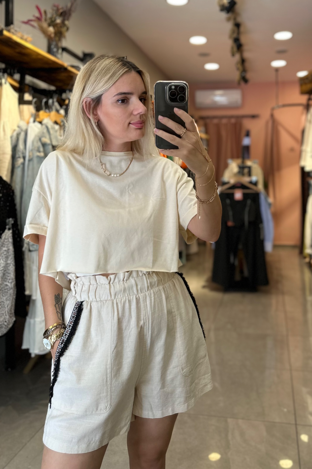 Bej Crop Tşört